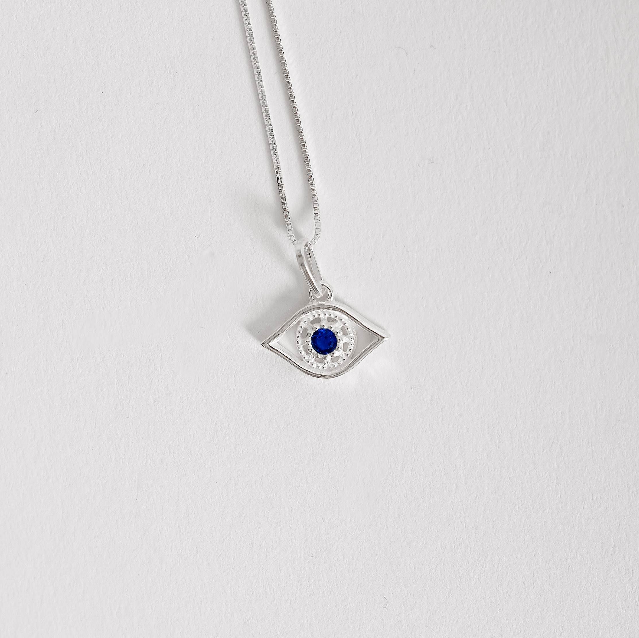 Imagem Colar pingente olho com zircônia azul 15mm 45cm