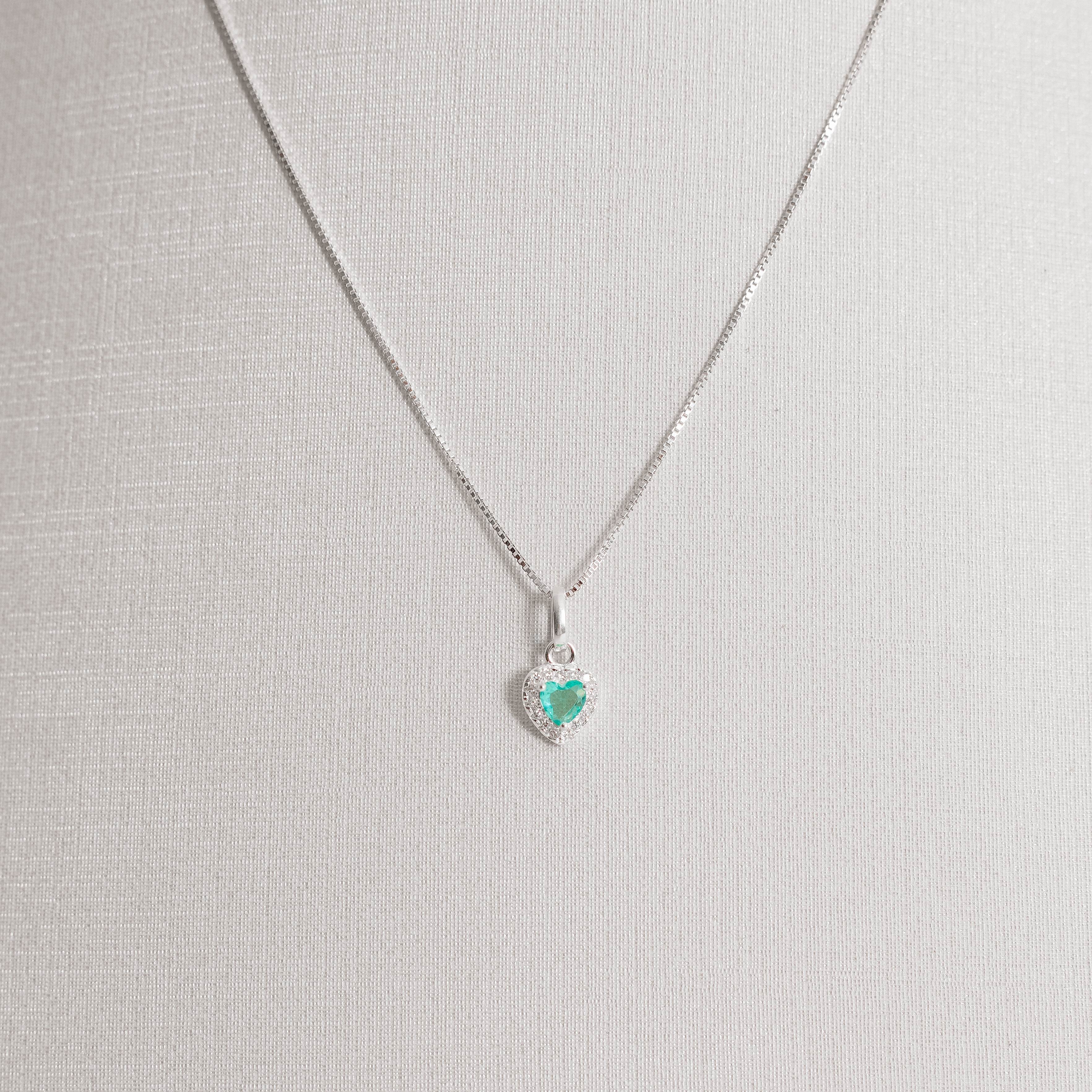 Imagem Secundária Colar pingente zircônia coração turmalina com cravejado 7mm 40cm