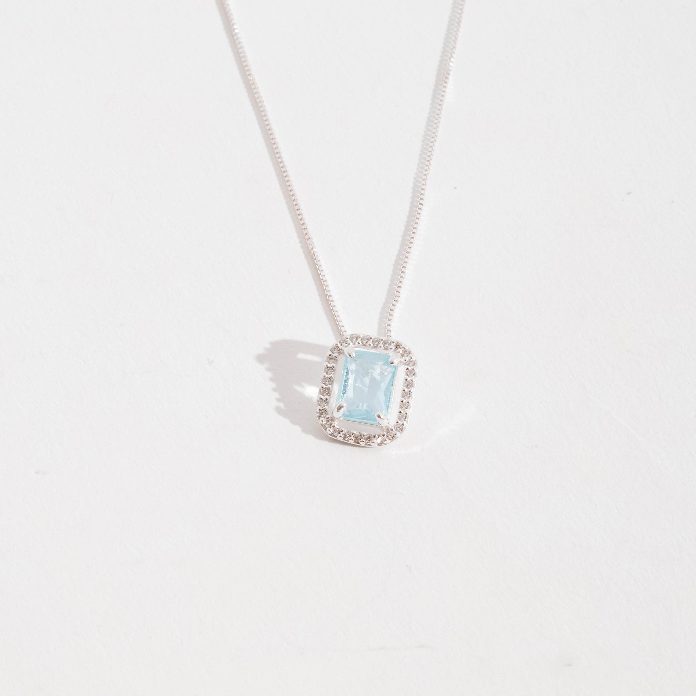 Imagem Colar zircônia retangular azul claro com cravejado 13mm 45cm
