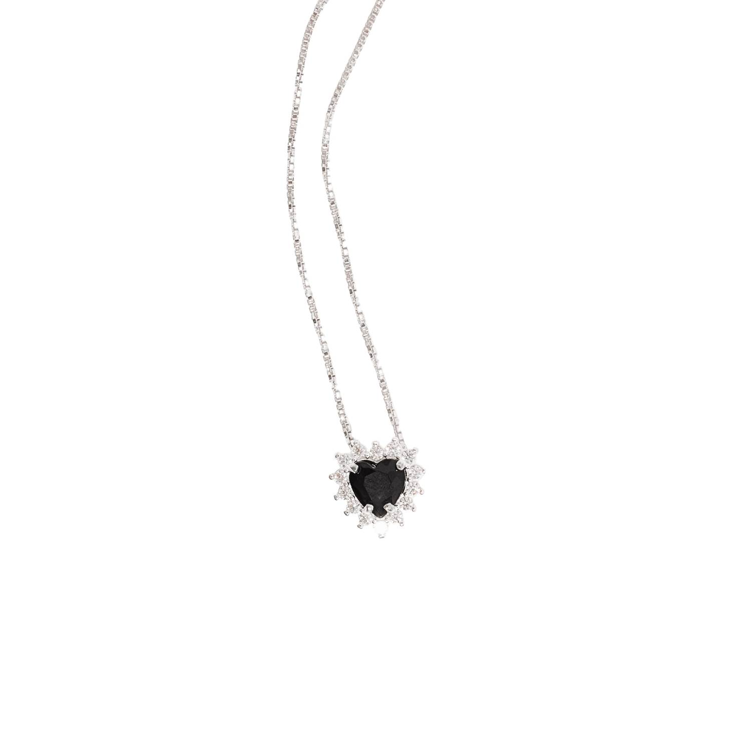 Colar zircônia coração ônix com cravejado 9mm 45cm