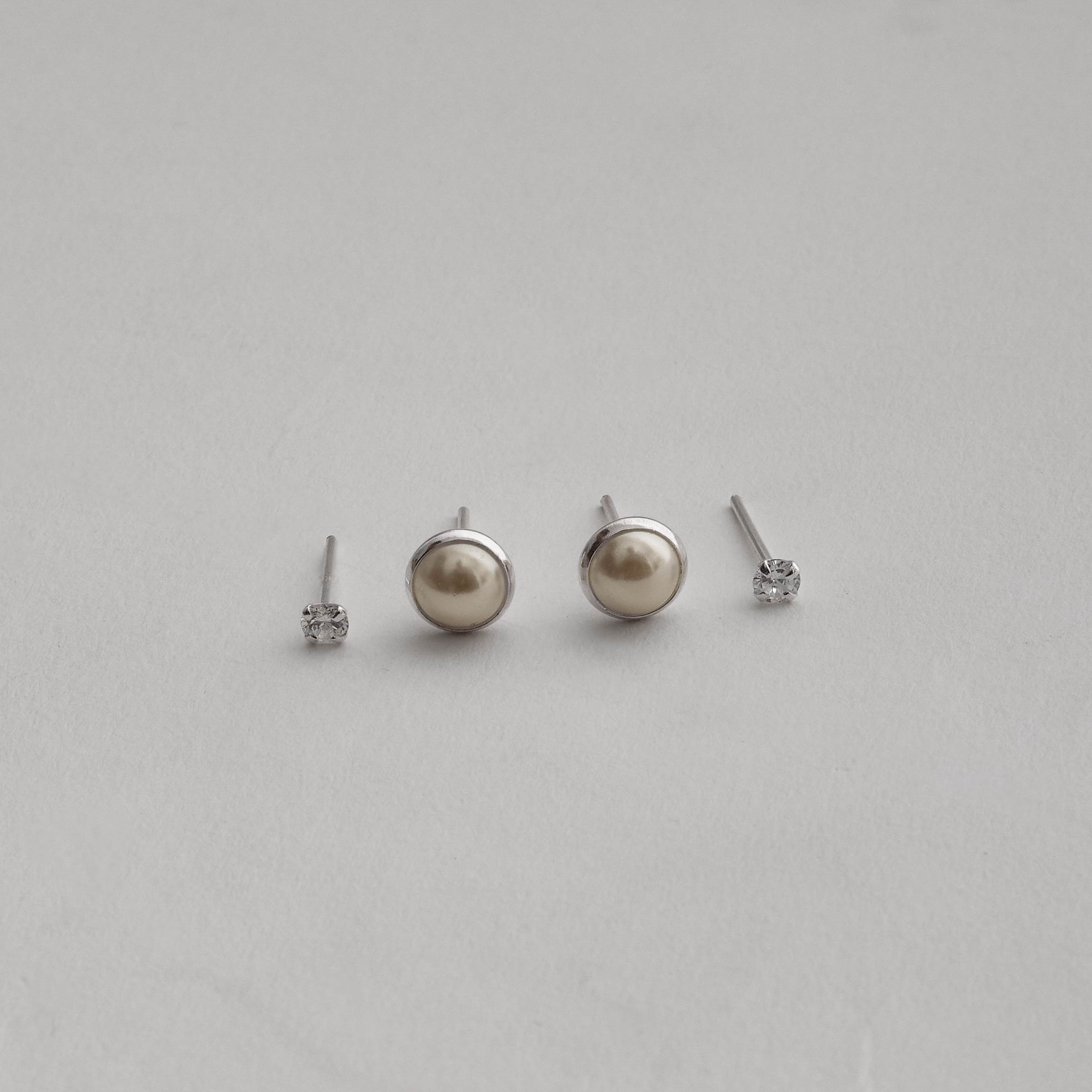 Dupla zircônia 3mm e meia pérola 6mm