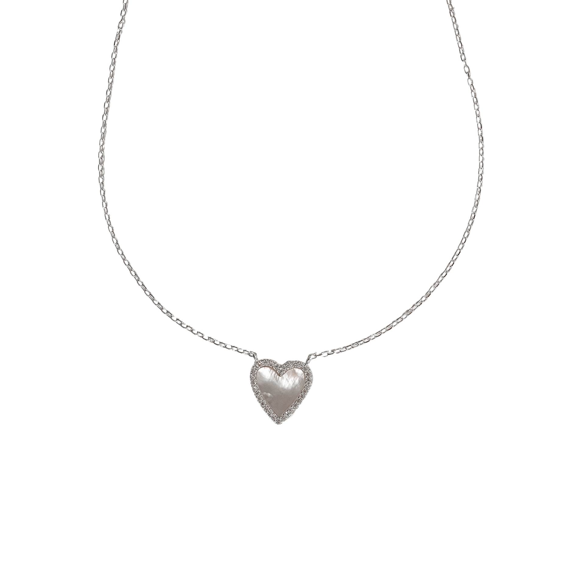 Colar coração madrepérola com cravejado 13mm corrente cadeado 45+5cm
