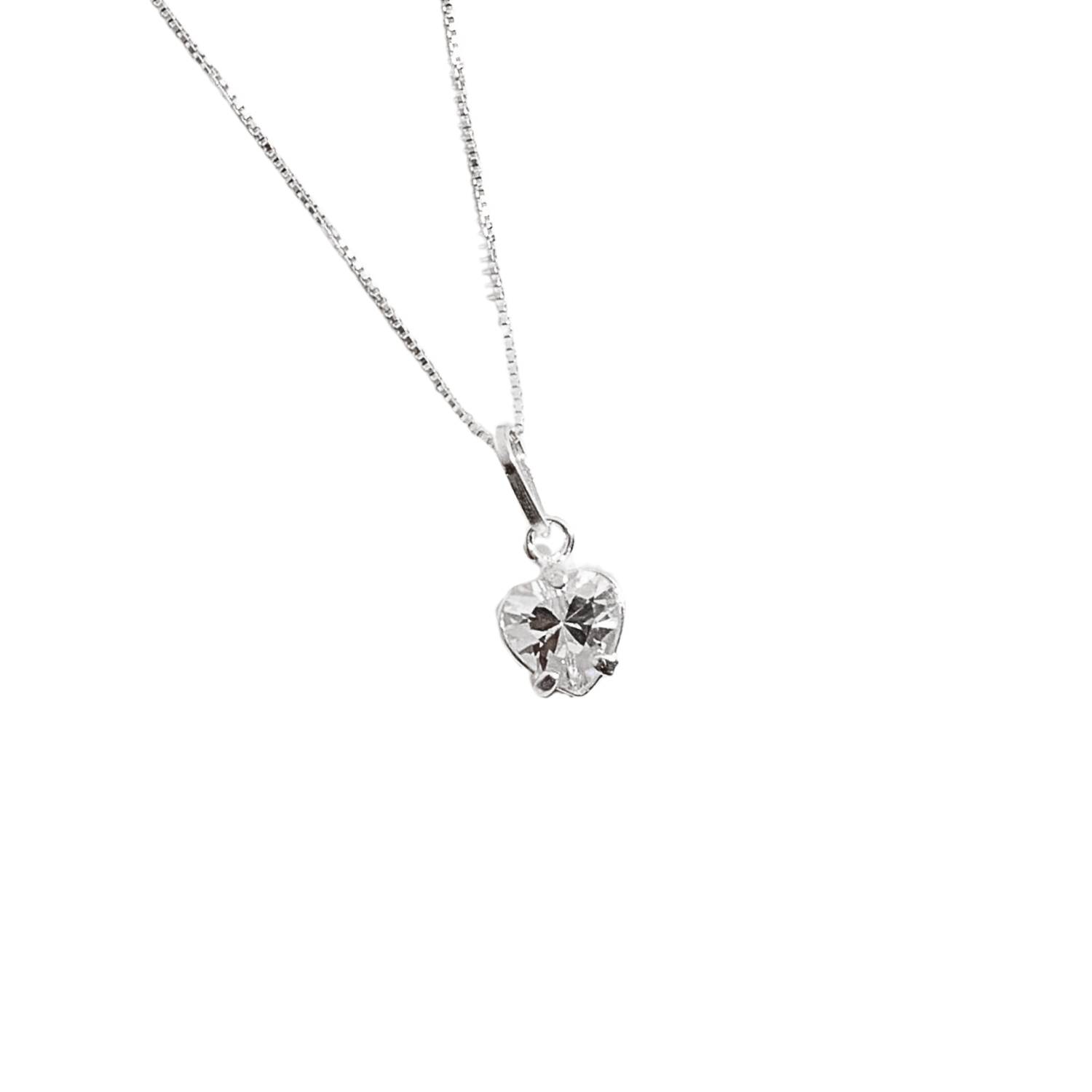 Colar pingente zircônia coração cristal 7mm 45cm