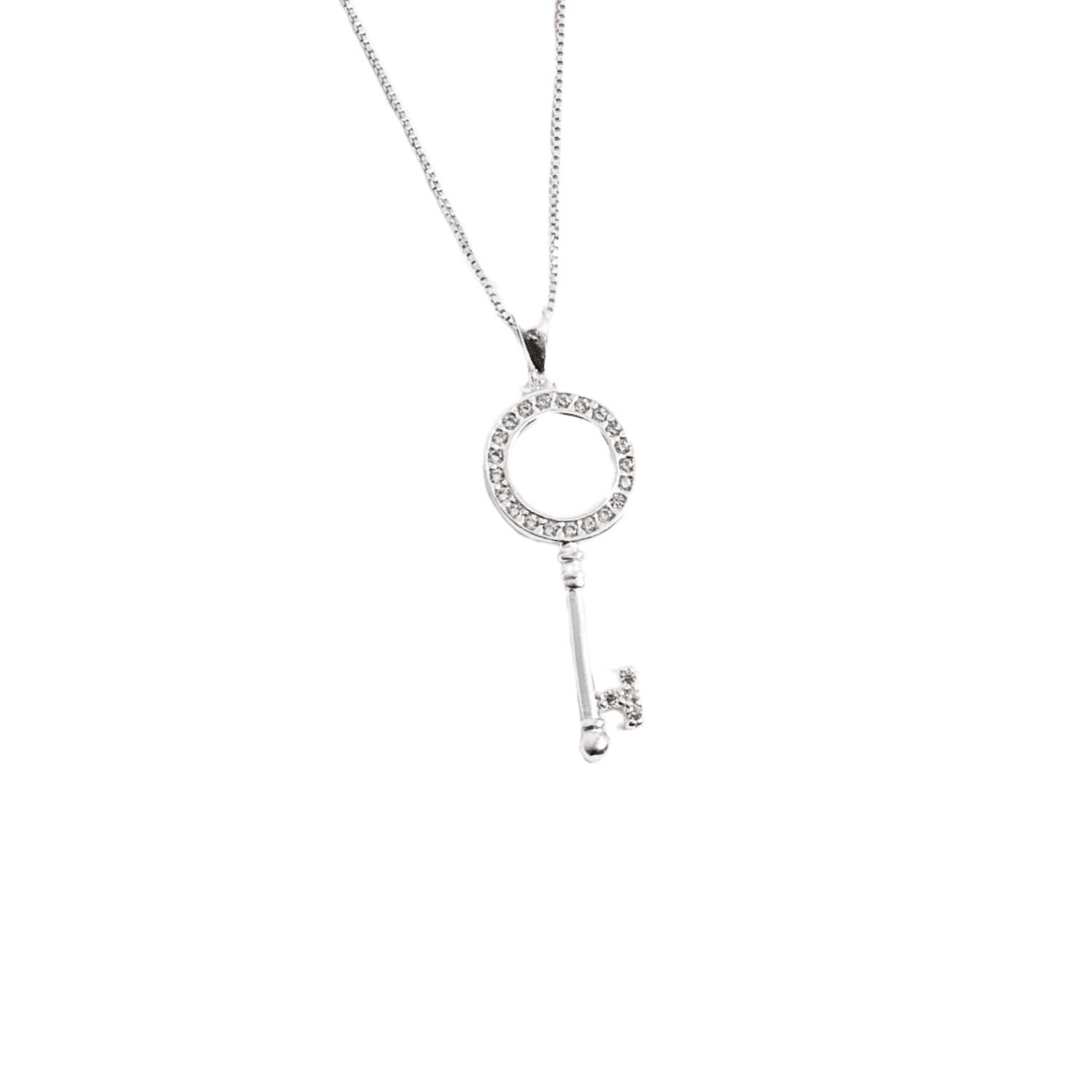 Colar pingente chave cravejada 29mm 45cm