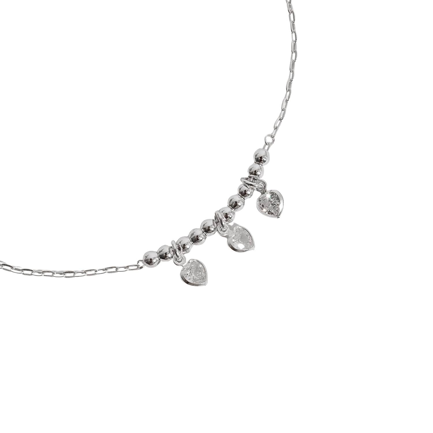 Pulseira entremeio bolas 3mm pingentes zircônia coração