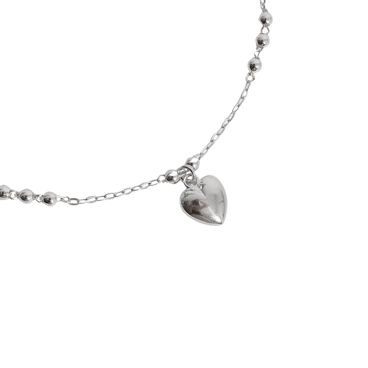 Pulseira entremeio bolas com pingente coração 9mm