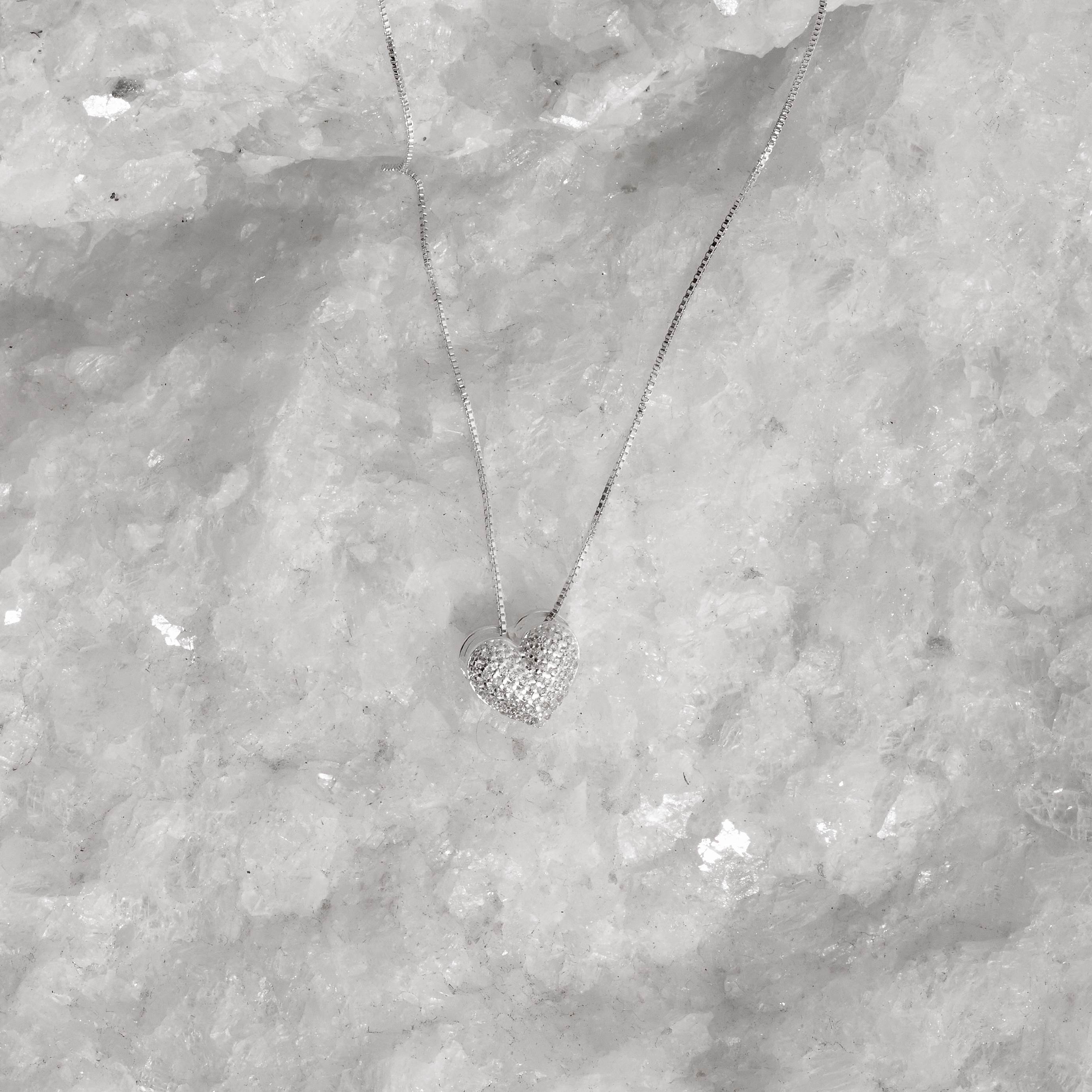 Imagem Secundária Colar coração cravejado passante 12mm 45cm
