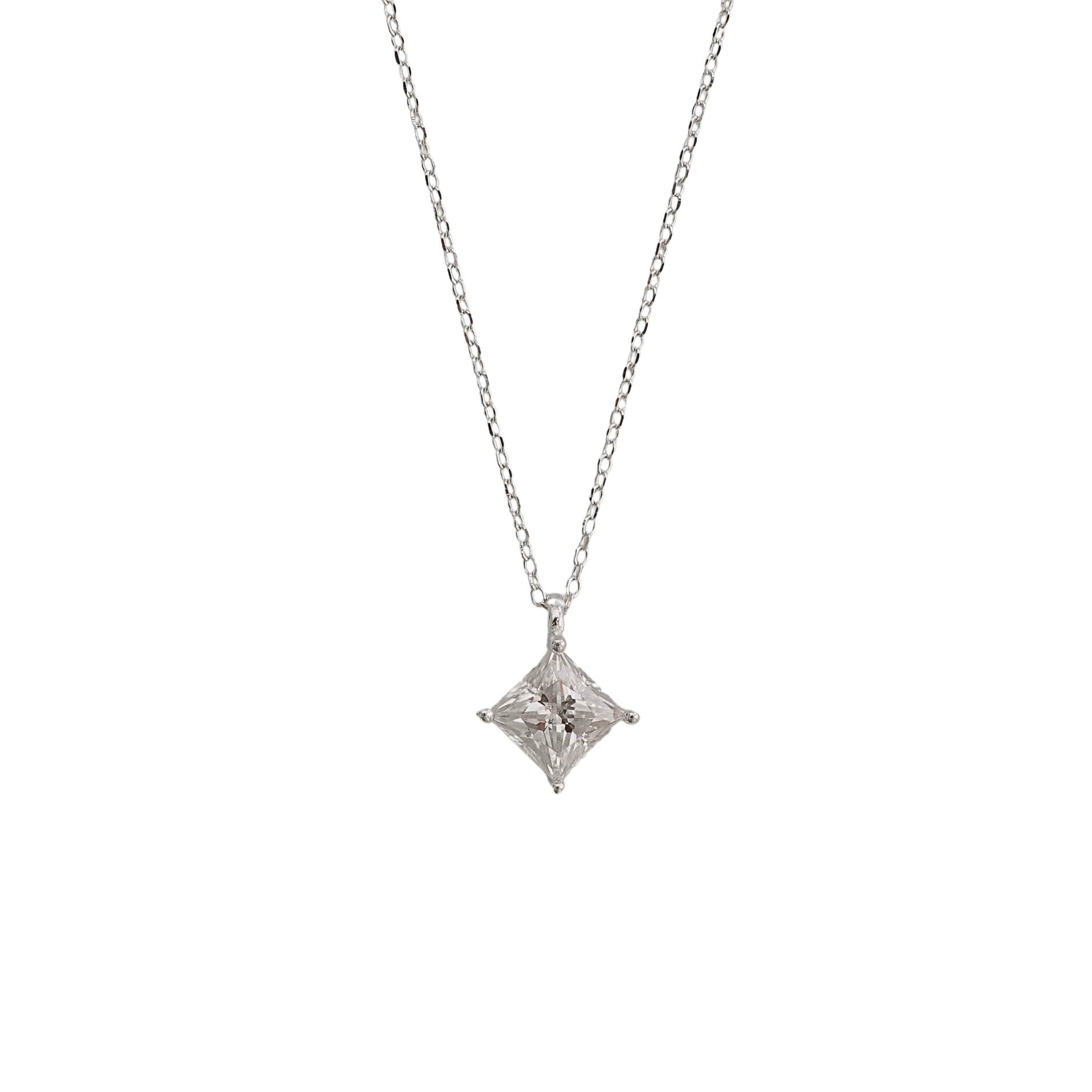 Imagem Colar pingente moissanite losango cristal 6mm corrente cadeado 40+5cm