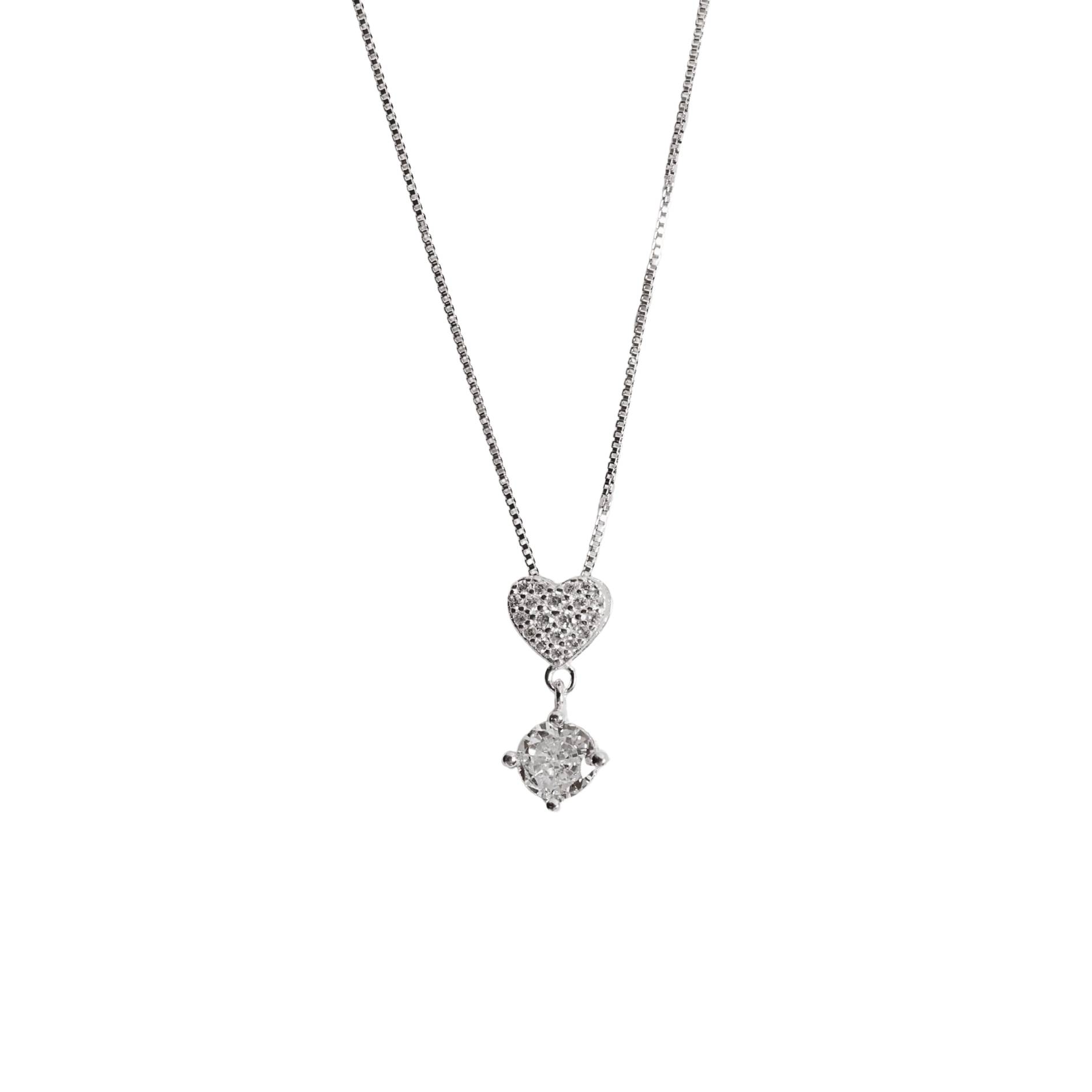 Colar coração cravejado 7mm com pingente zircônia 5mm 45cm