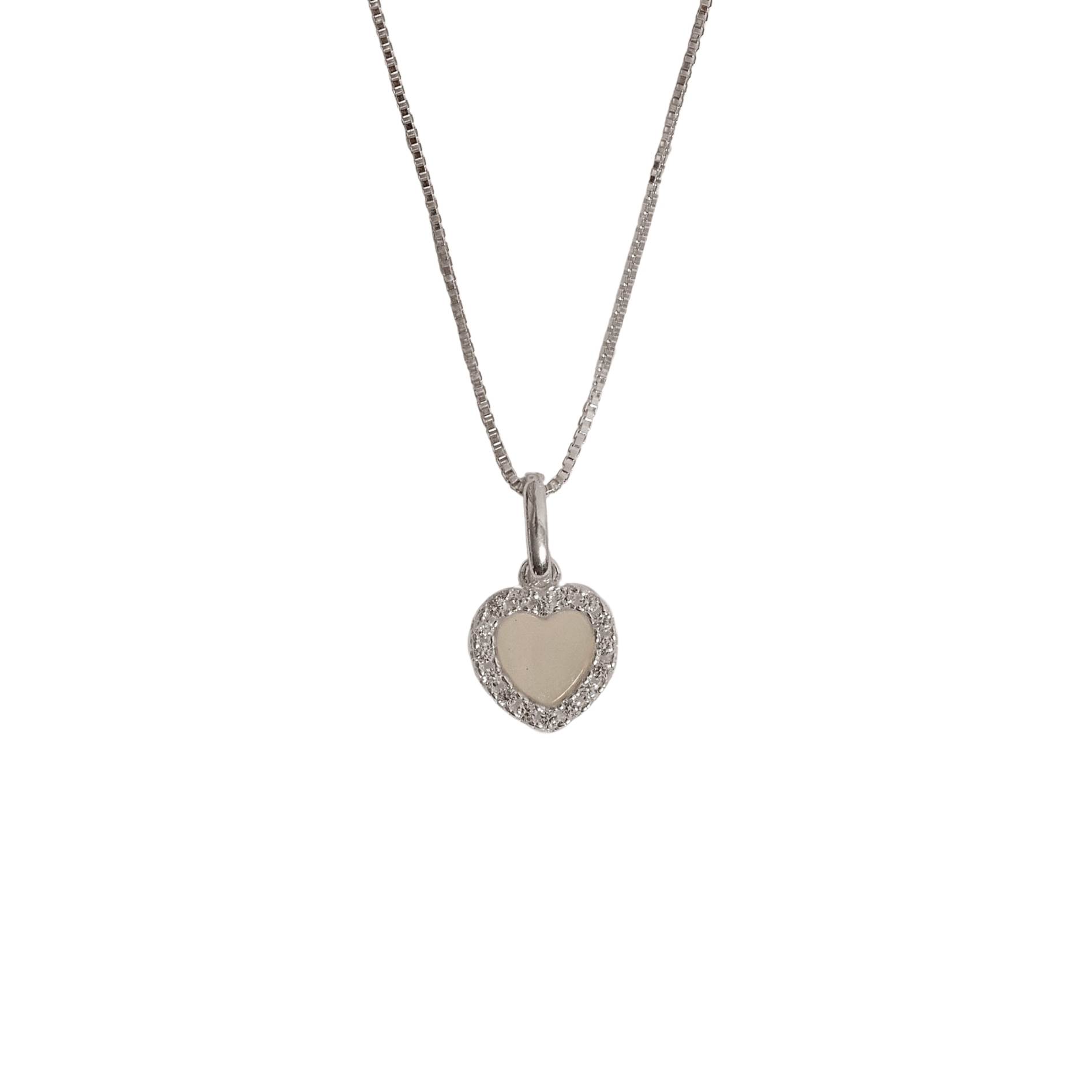 Colar pingente coração madrepérola com cravejado 8mm 40cm