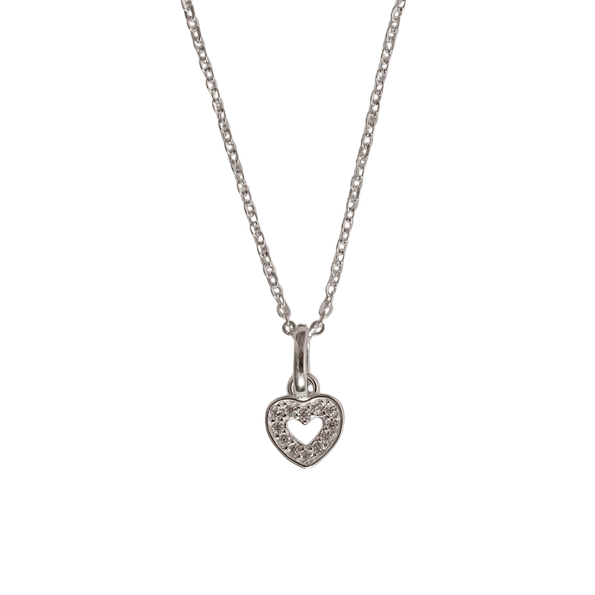 Colar pingente coração vazado com zircônias 7mm cristal corrente cadeadinho 40cm