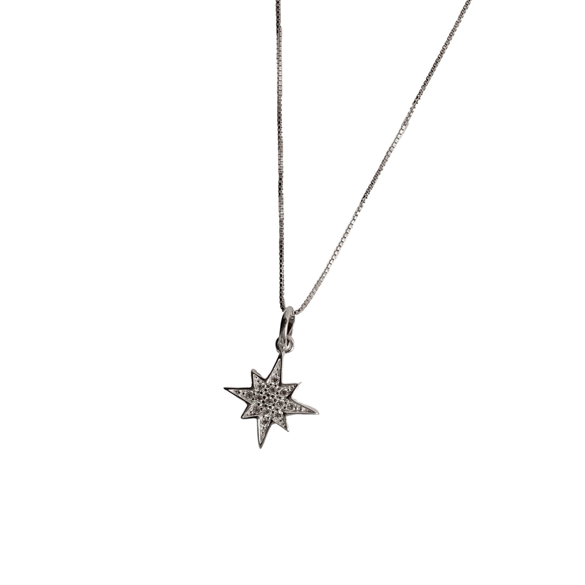 Colar pingente estrela 8 pontas cravejada 15mm 45cm