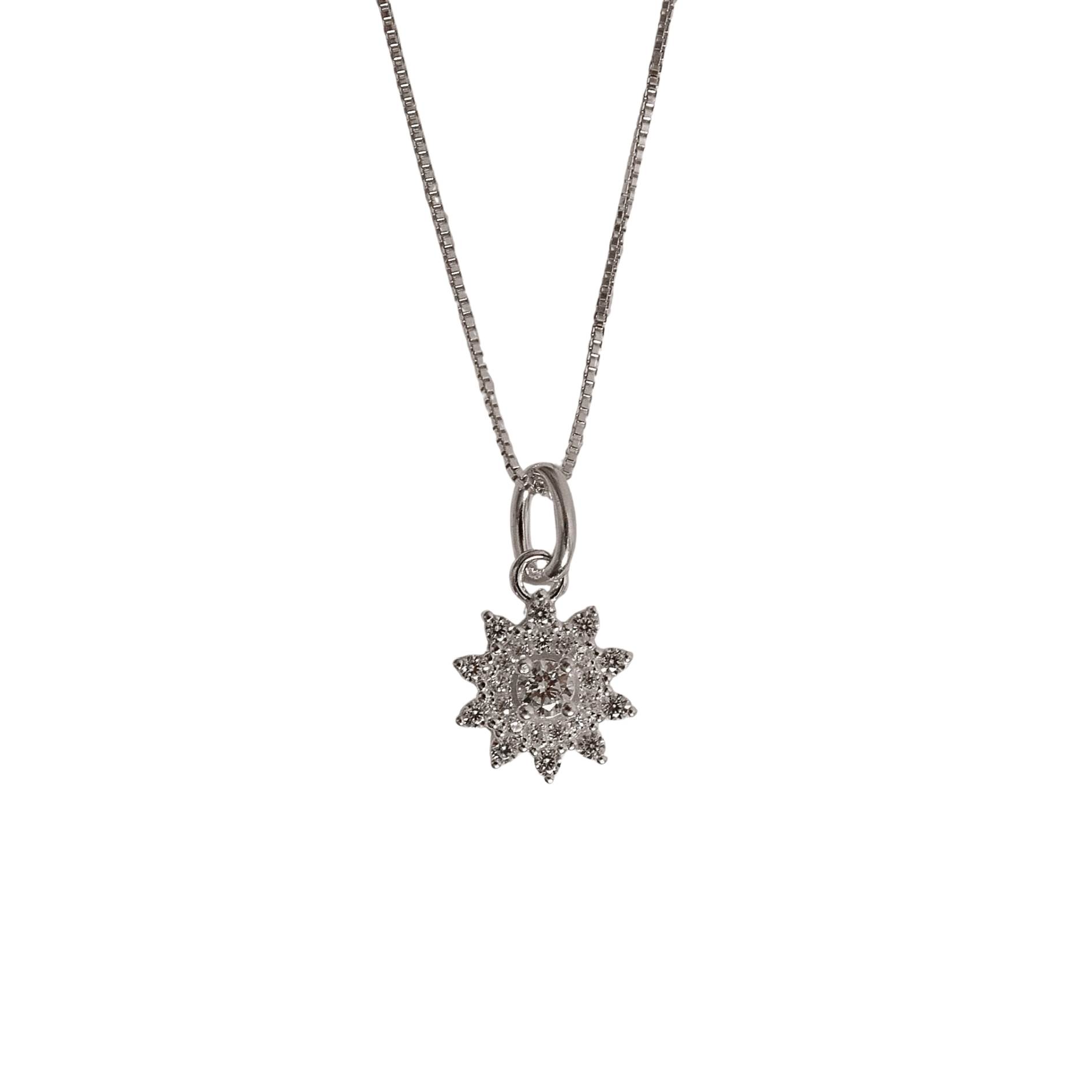 Colar pingente flor com cravejado 10mm 45cm