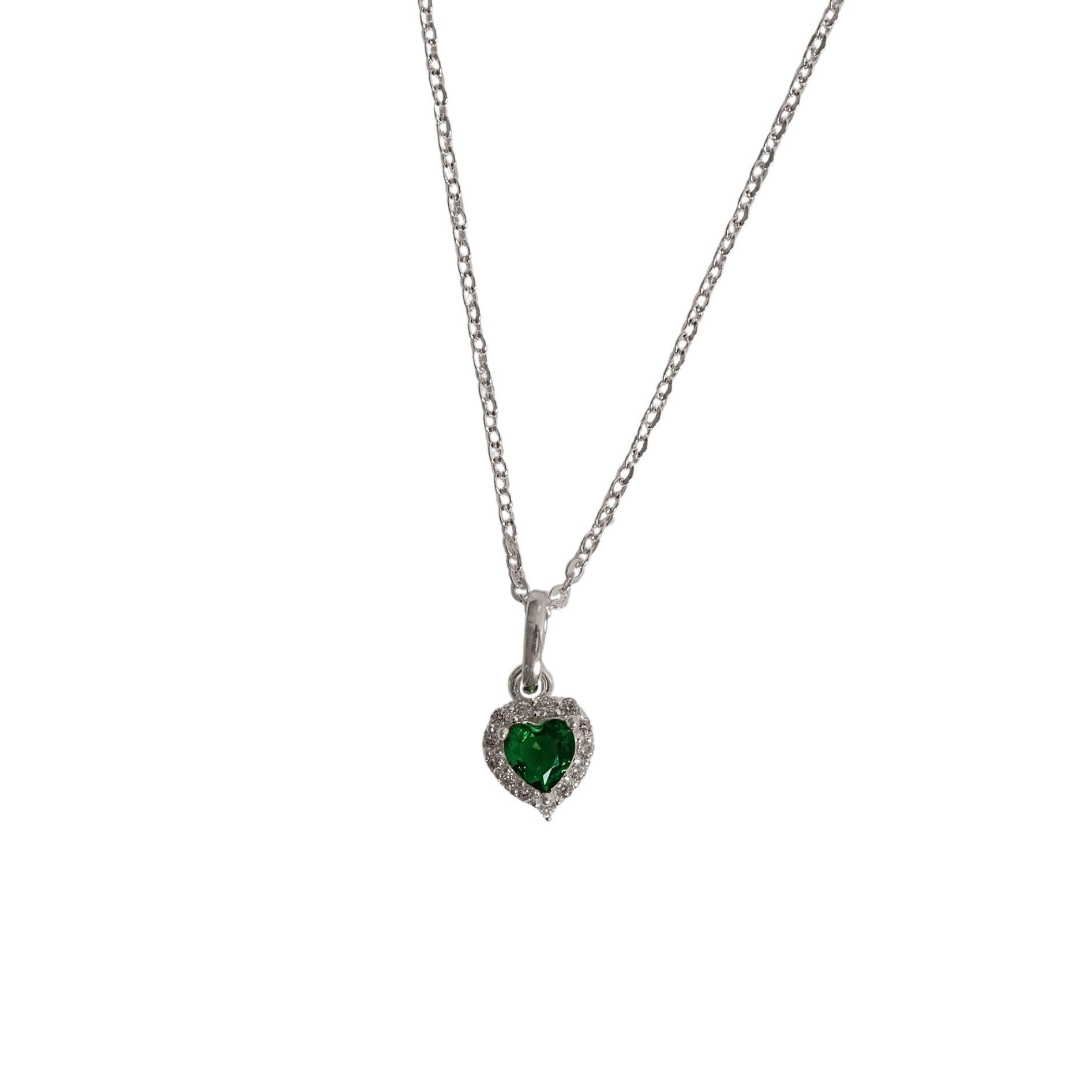 Colar pingente zircônia coração esmeralda com cravejado 7mm corrente cadeadinho 40cm