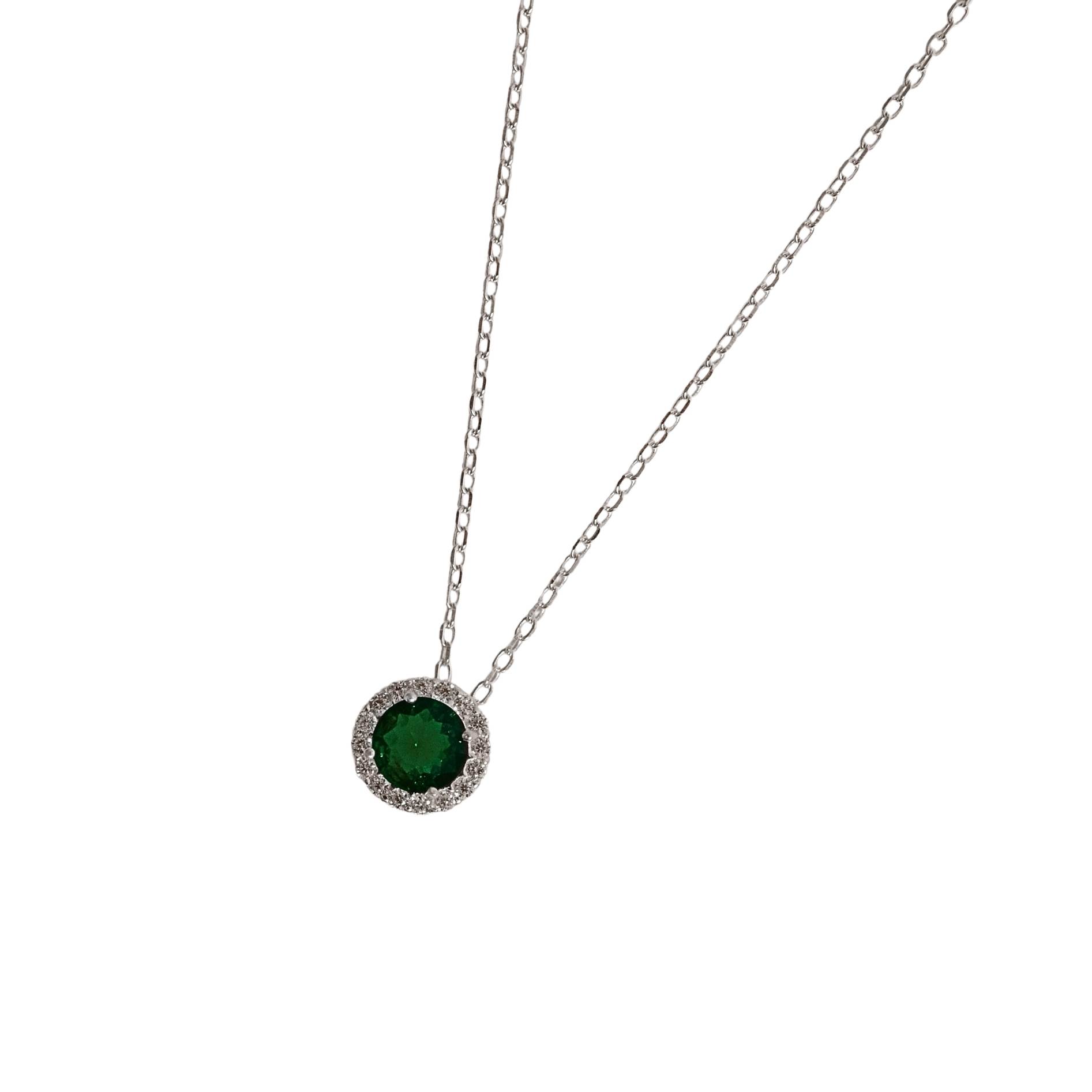 Colar pingente zircônia redonda esmeralda com cravejado 8mm corrente cadeado 40+5cm