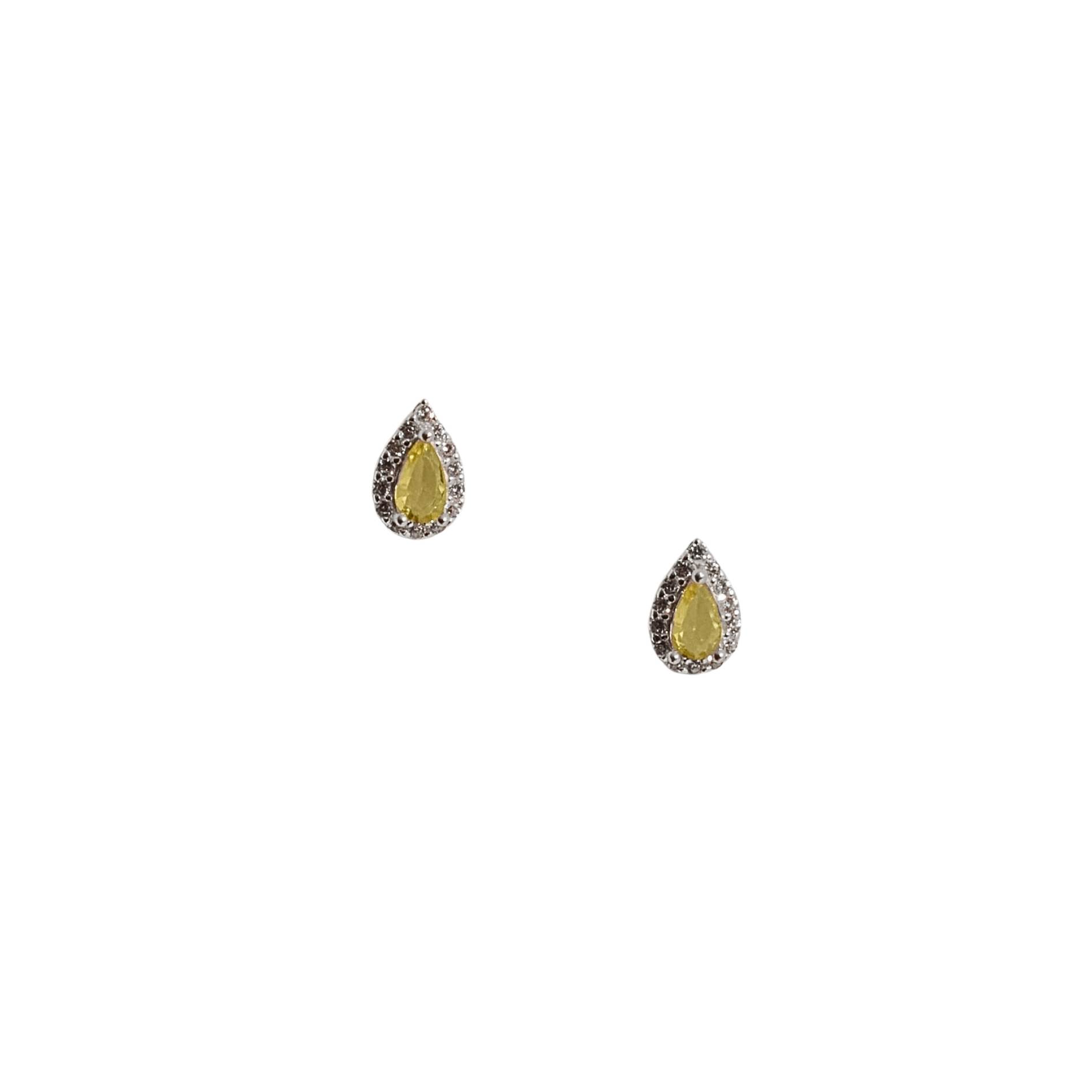 Brinco zircônia gota amarela com cravejado 8mm