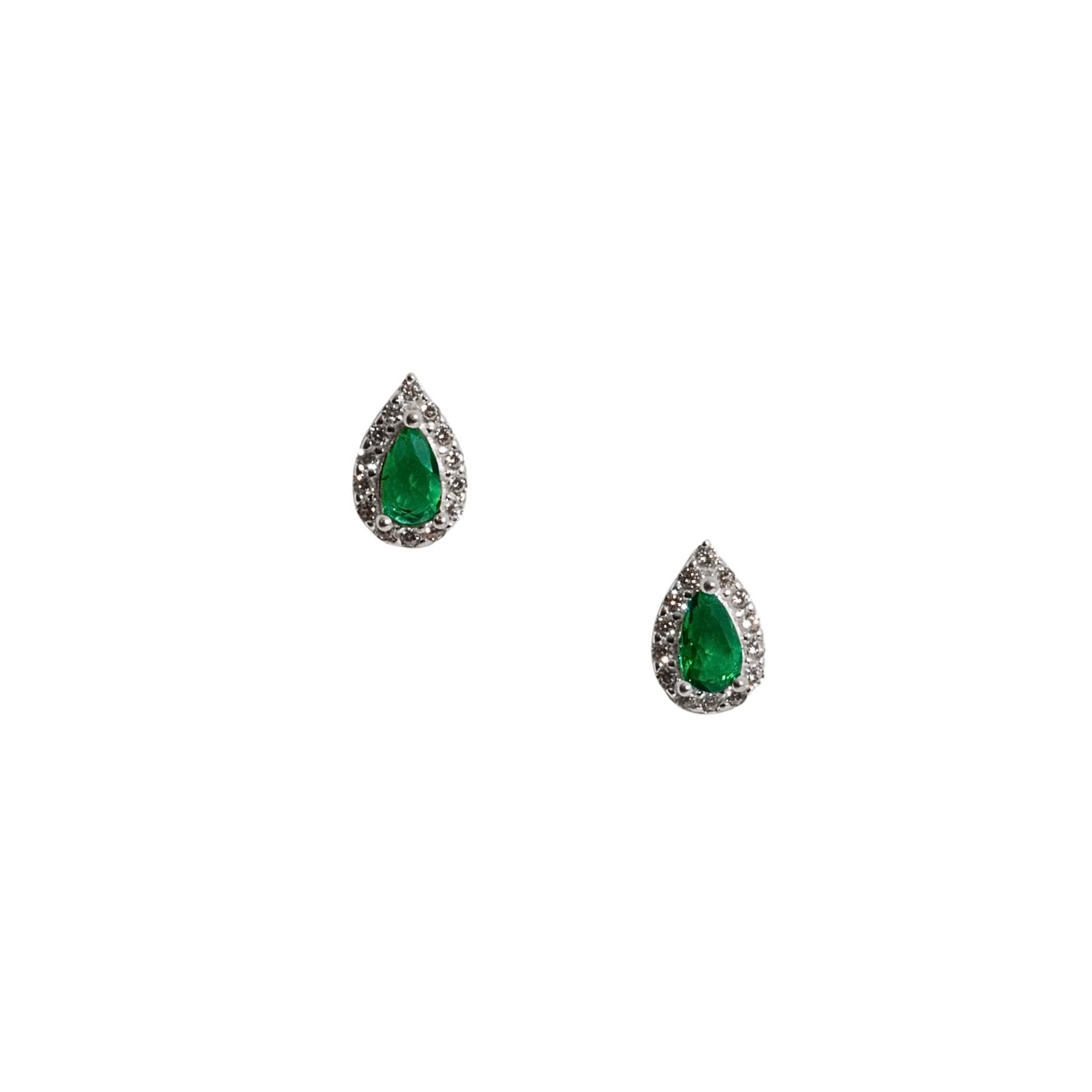 Brinco zircônia gota esmeralda com cravejado 8mm