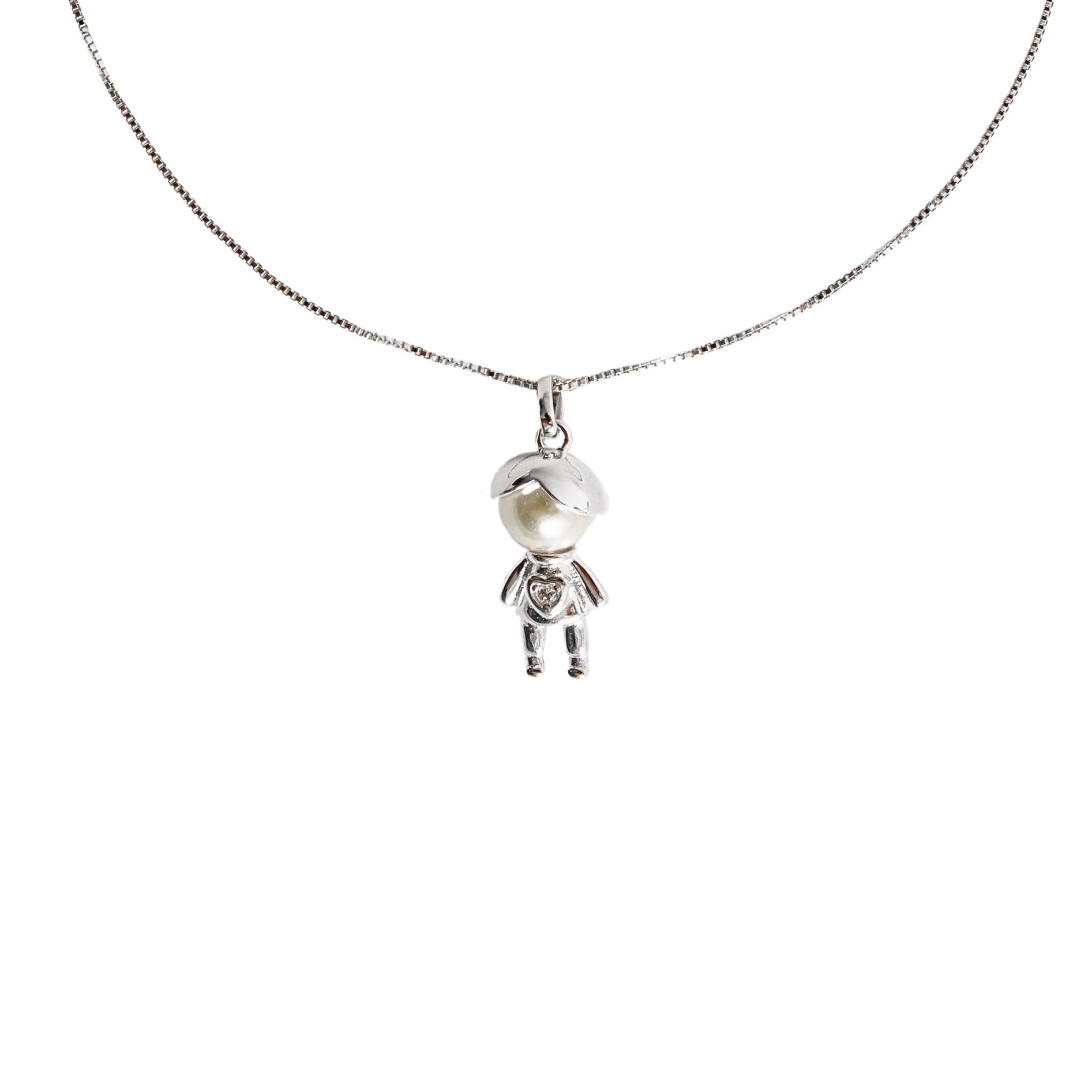 Colar pingente menino com pérola e zircônia 17mm 45cm
