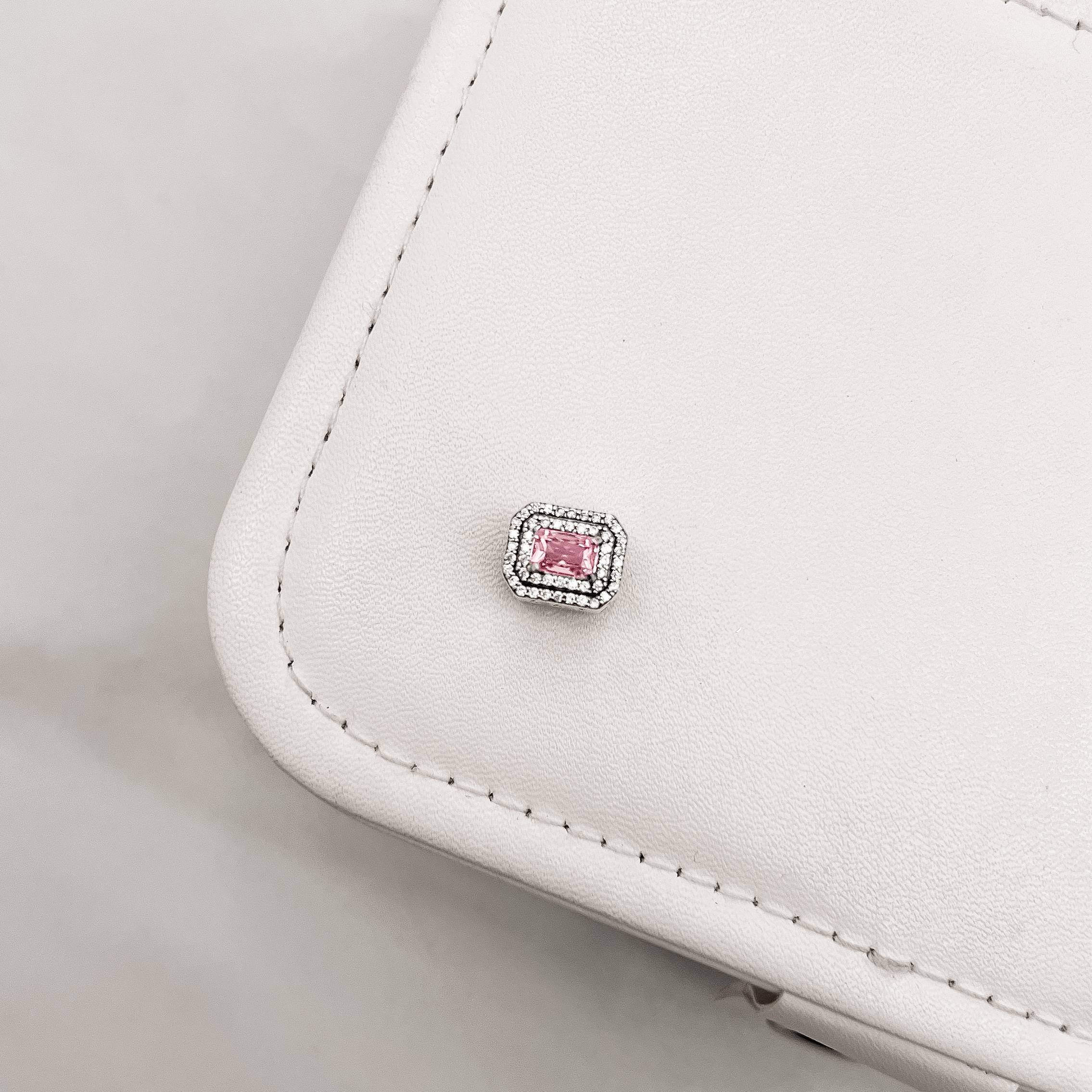 Berloque separador zircônia retangular rosa com cravejado 11mm