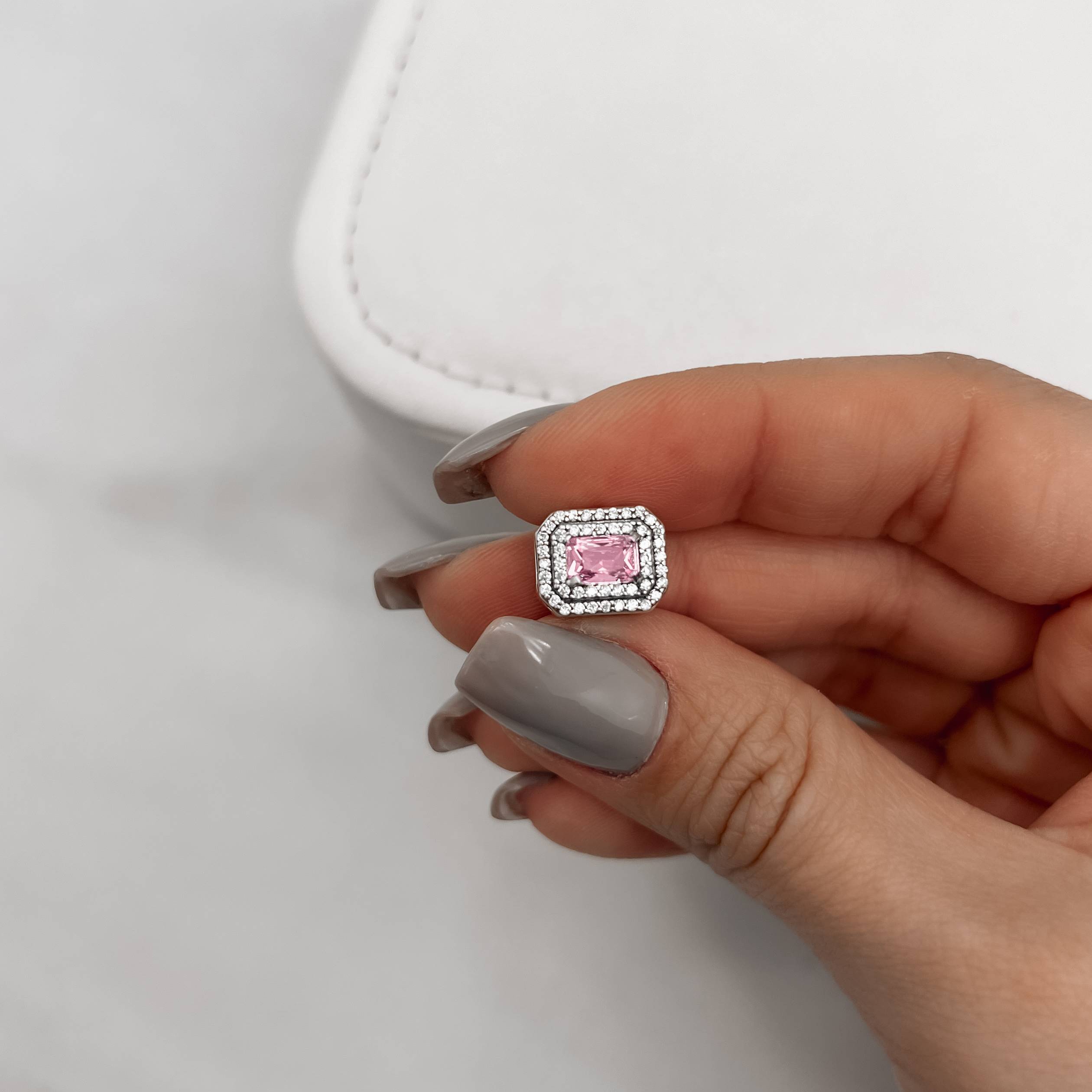 Imagem Secundária Berloque separador zircônia retangular rosa com cravejado 11mm