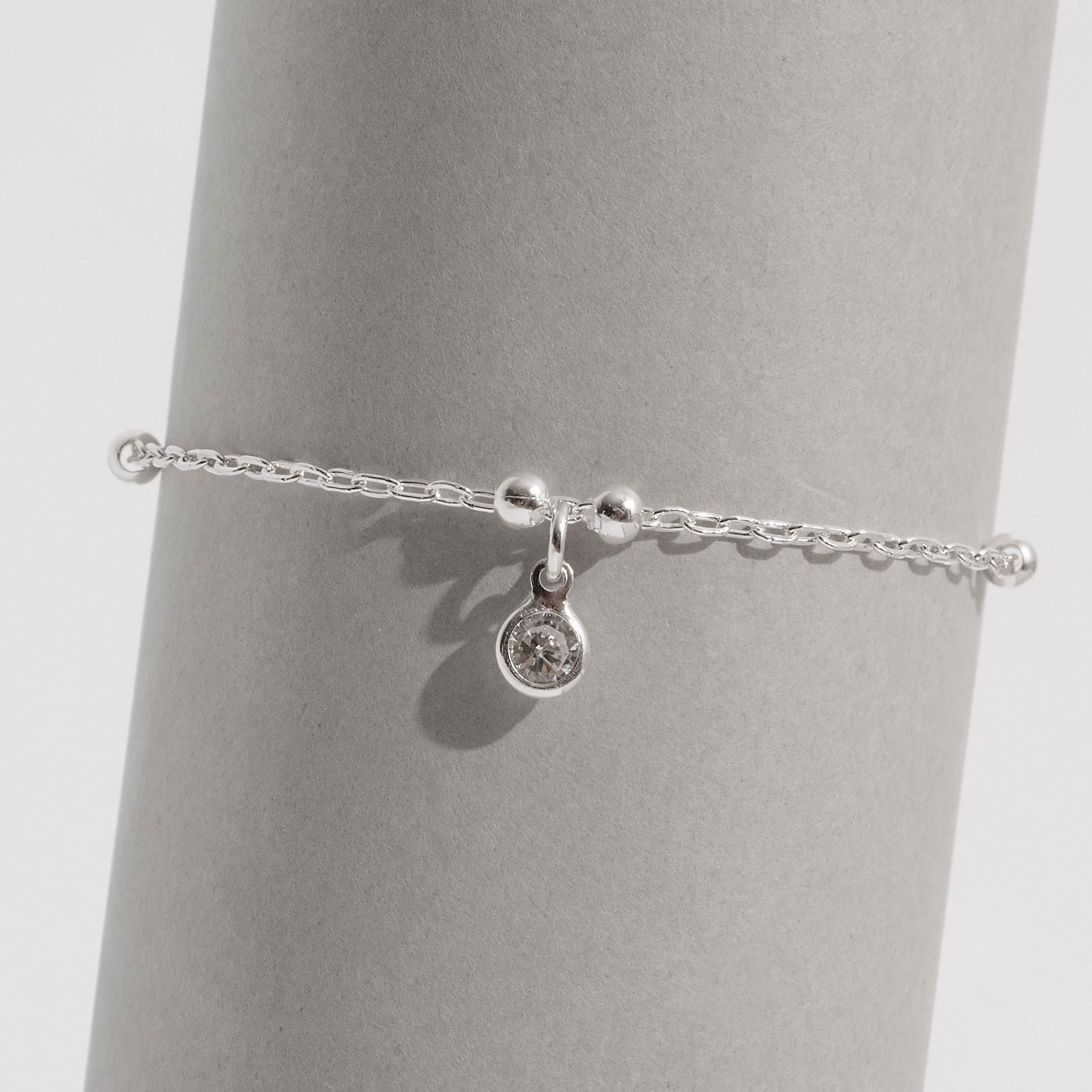 Imagem Secundária Pulseira infantil entremeio bolas 3mm e pingente zircônia 4mm 15cm