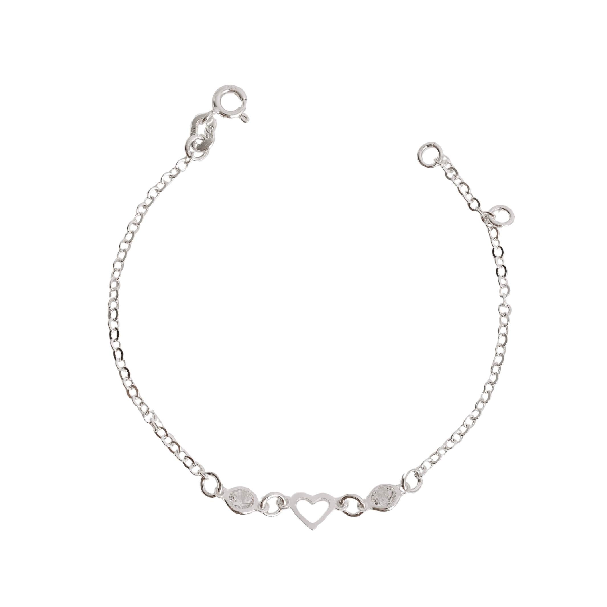 Imagem Pulseira infantil entremeio zircônias e coração vazado 15,5cm
