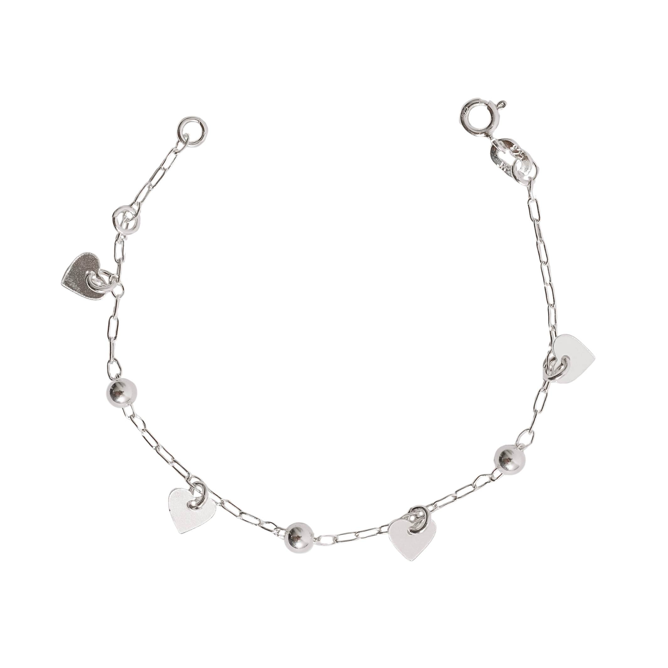 Imagem Pulseira infantil entremeio bolas 4mm pingente corações corrente cartier 15cm