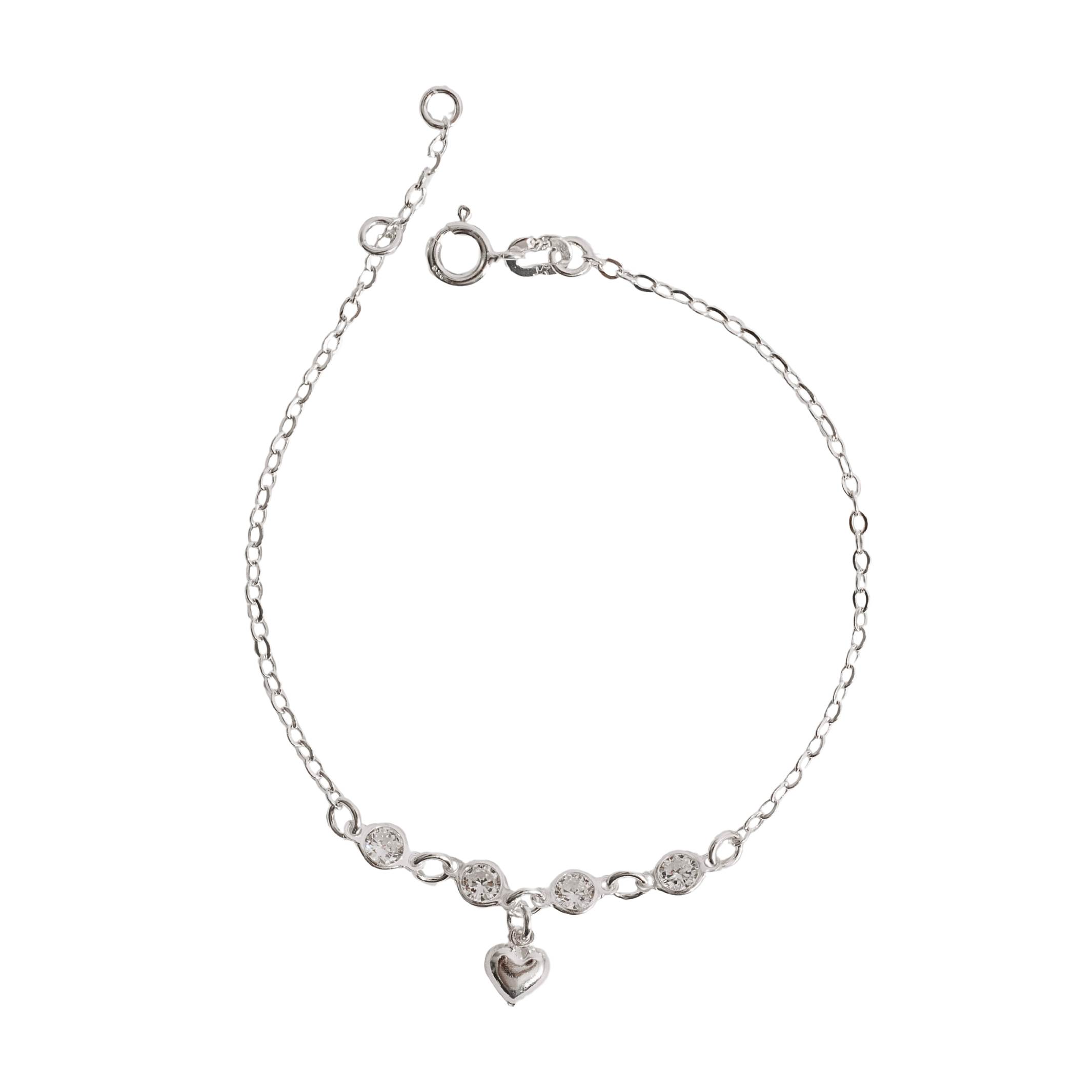 Imagem Pulseira entremeio zircônias 4mm pingente coração vazado 19cm