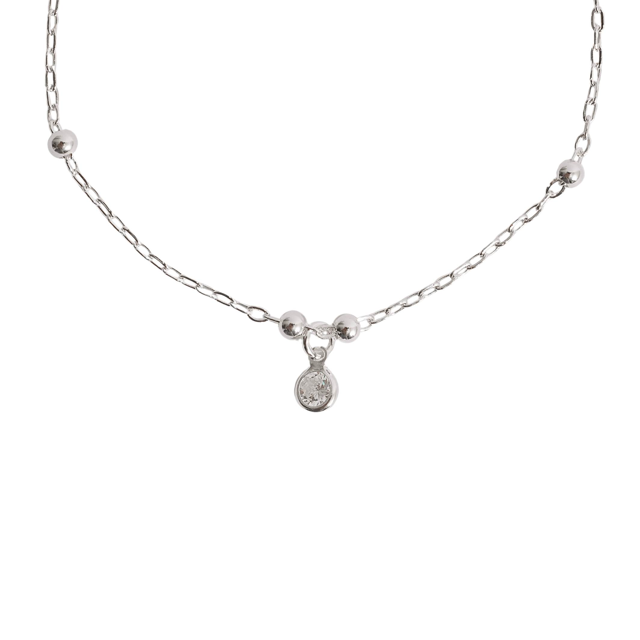 Imagem Pulseira infantil entremeio bolas 3mm e pingente zircônia 4mm 15cm