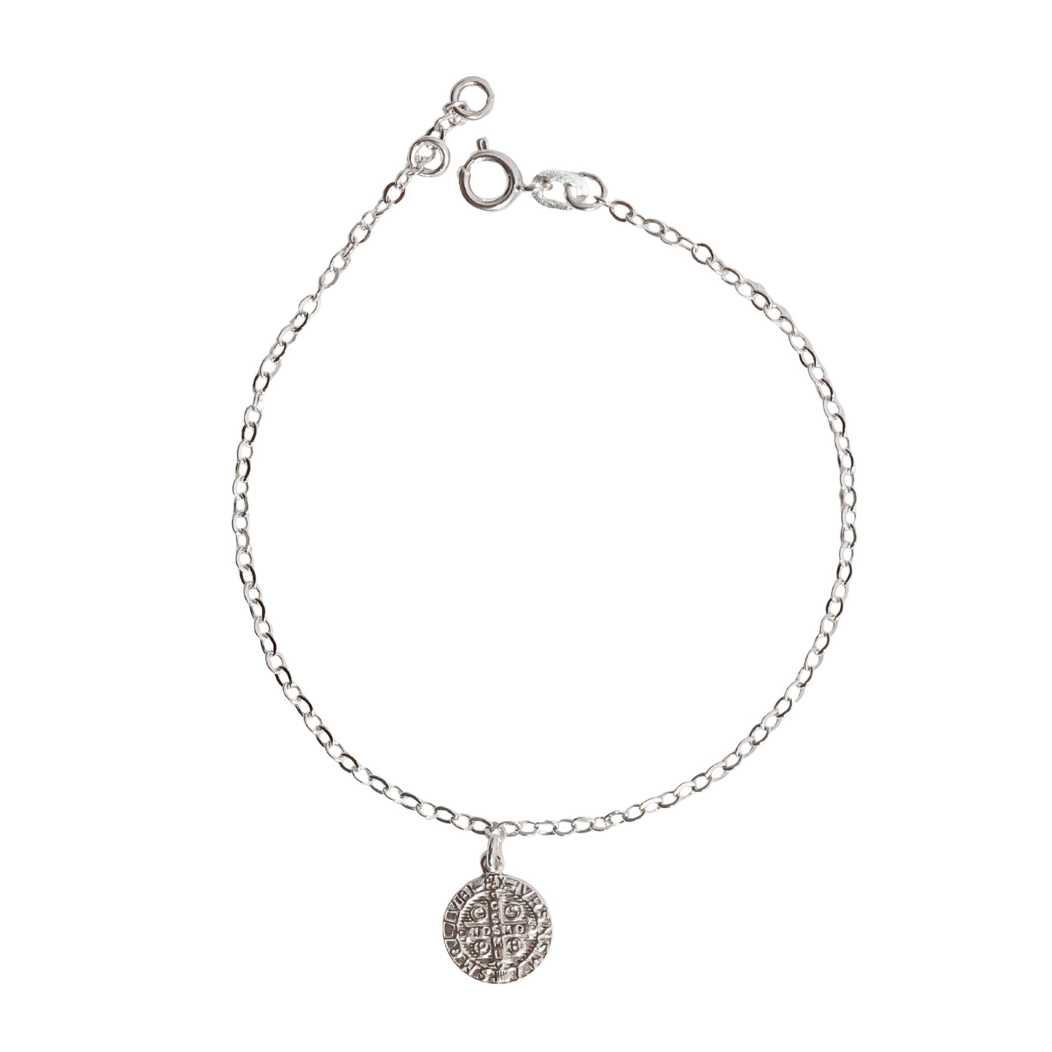 Imagem Pulseira pingente medalha São Bento 10mm corrente cadeadinho 18,5cm