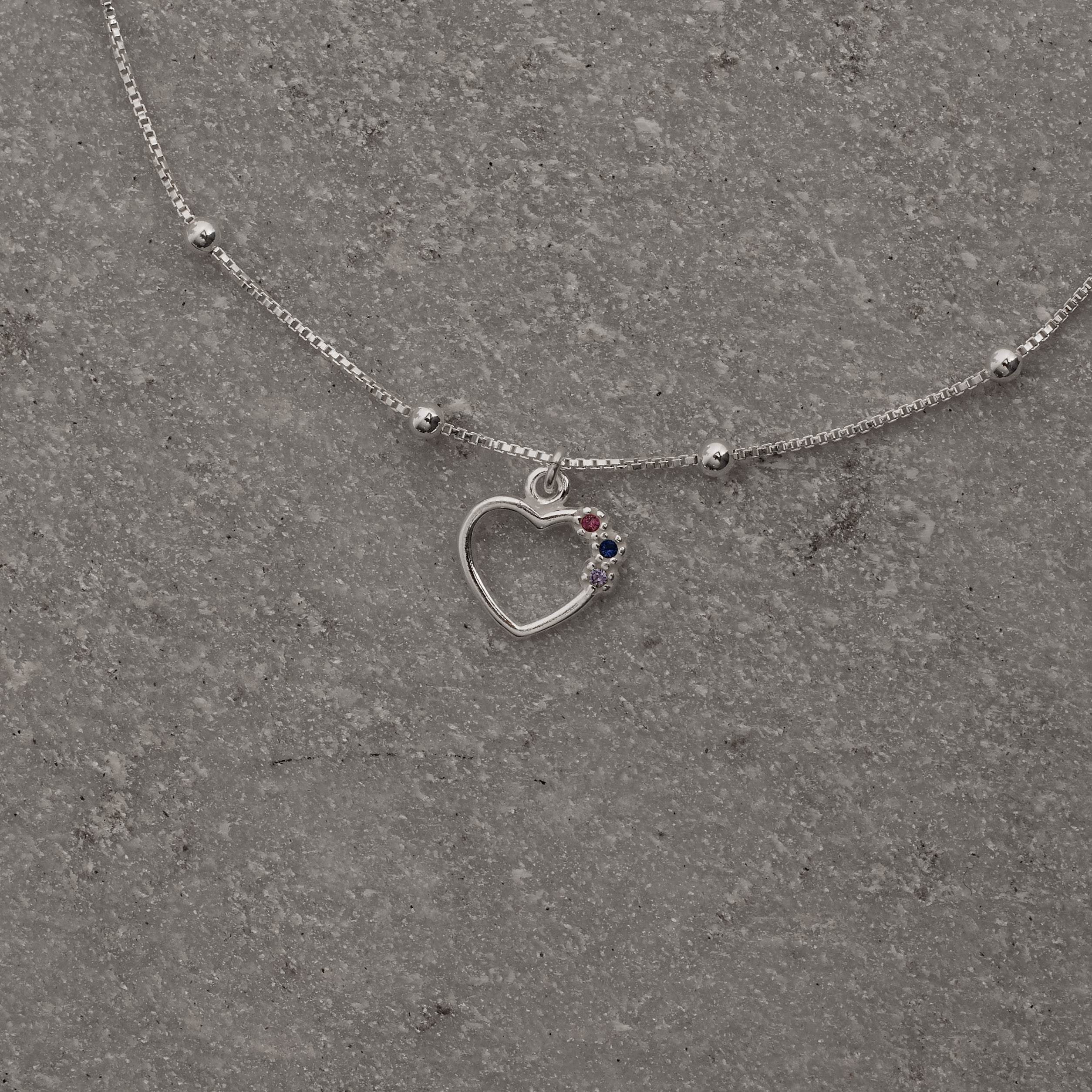 Imagem Secundária Pulseira pingente coração vazado detalhe cravejado colorido 11mm com bolas