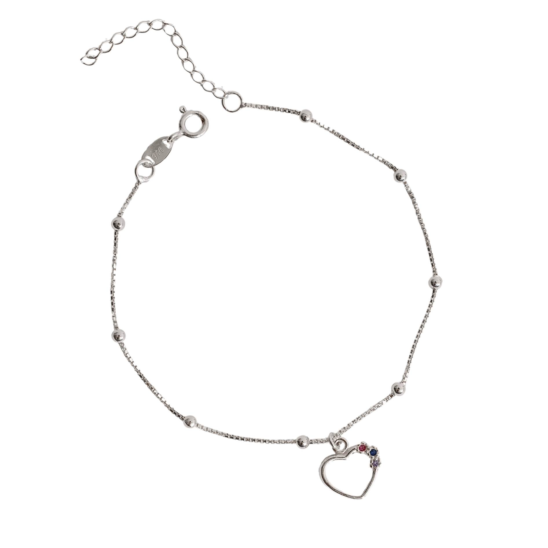 Imagem Pulseira pingente coração vazado detalhe cravejado colorido 11mm com bolas