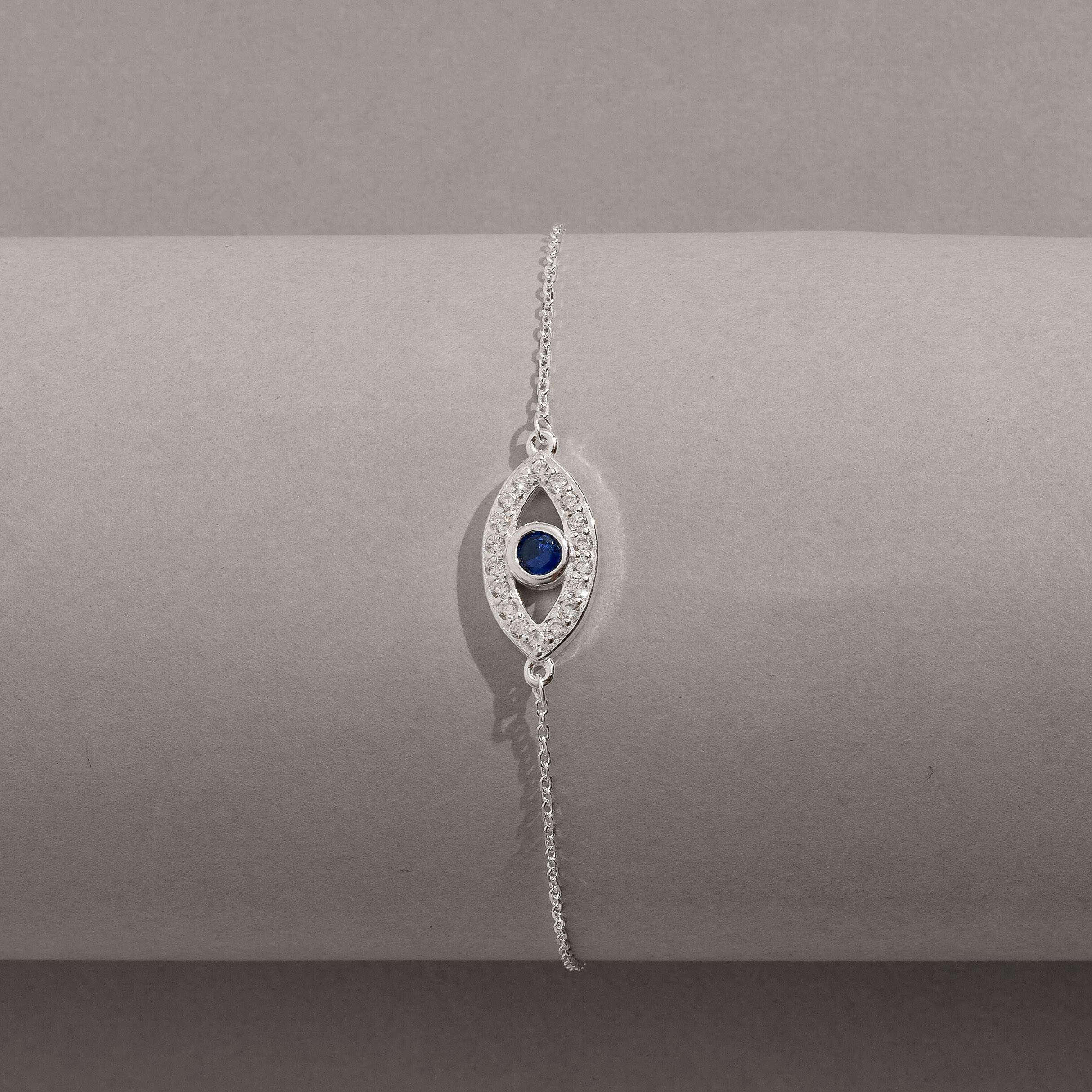 Pulseira entremeio olho grego cravejado detalhe zircônia azul 16mm