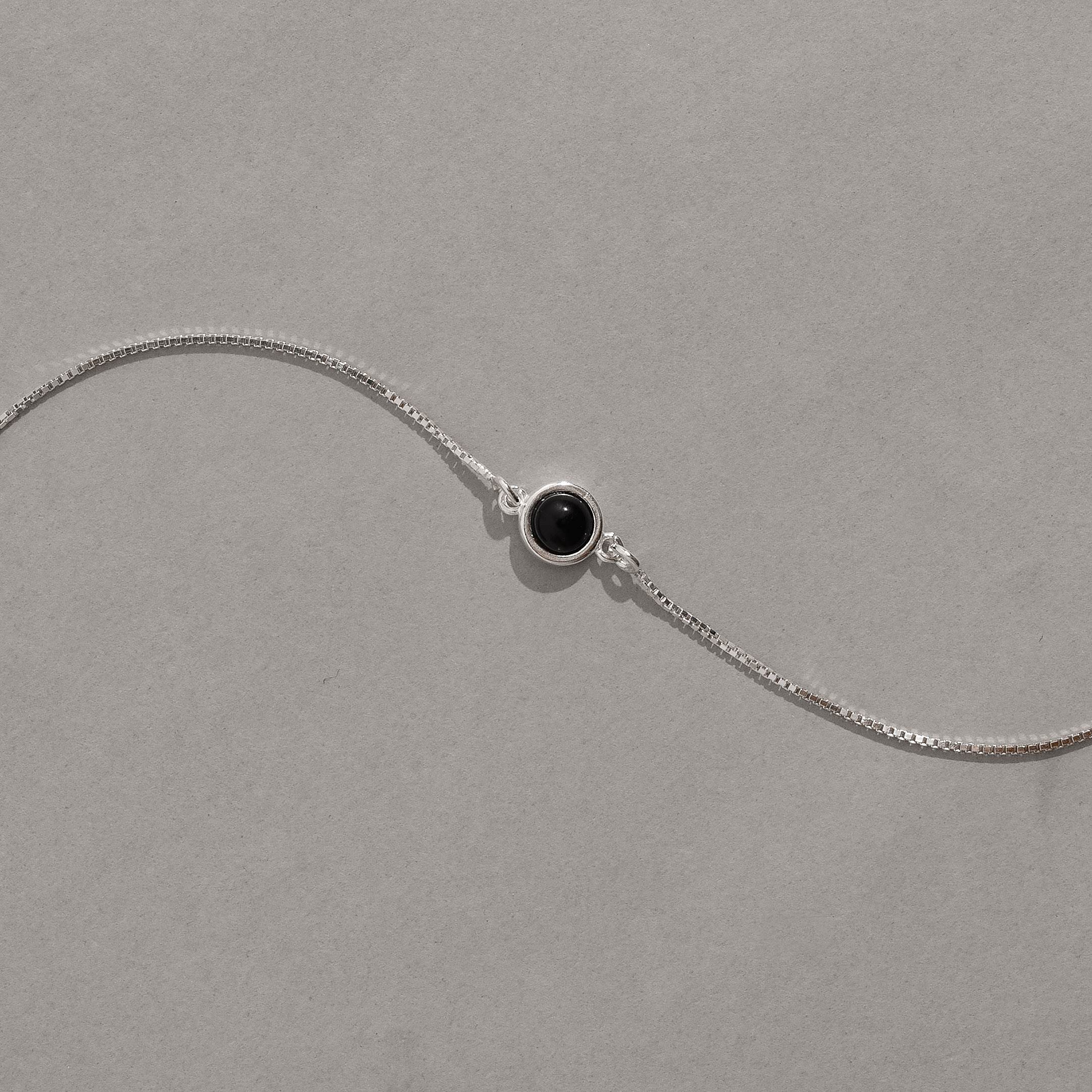 Pulseira entremeio pedra ônix 7mm v15 16cm com alongadora