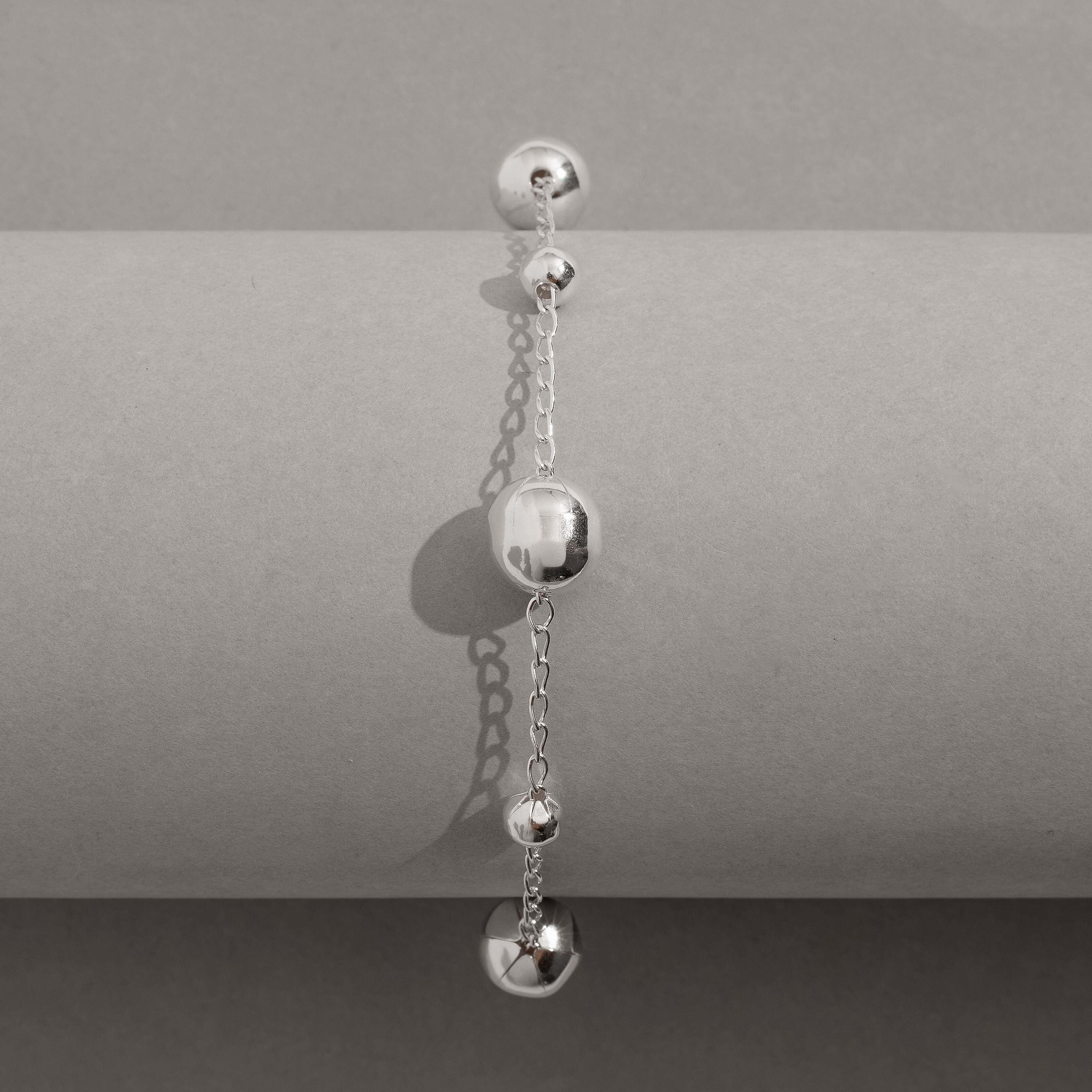 Pulseira entremeio bolas 5 e 9mm corrente cadeado