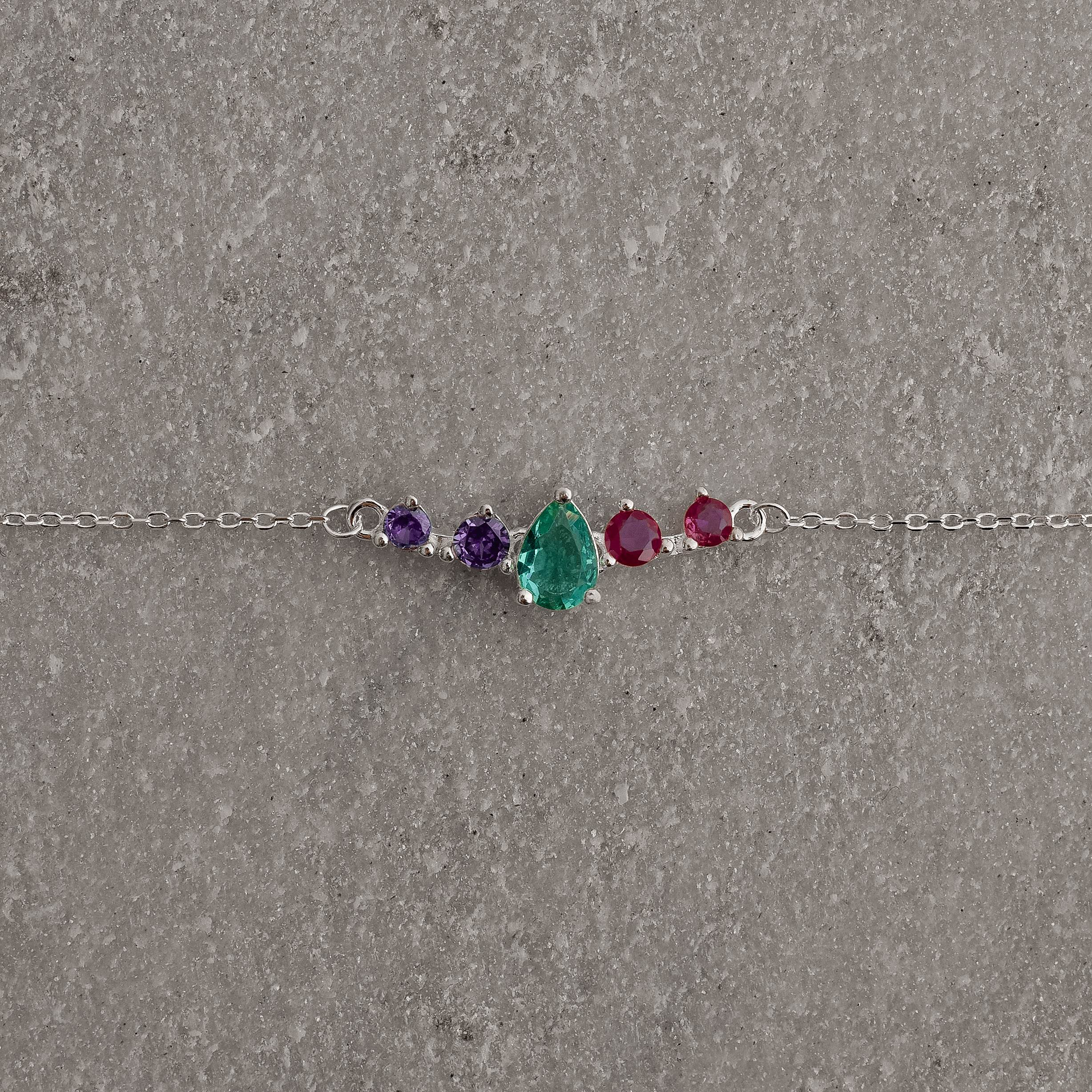 Imagem Secundária Pulseira entremeio zircônias gota acqua e redondas lilás e pink