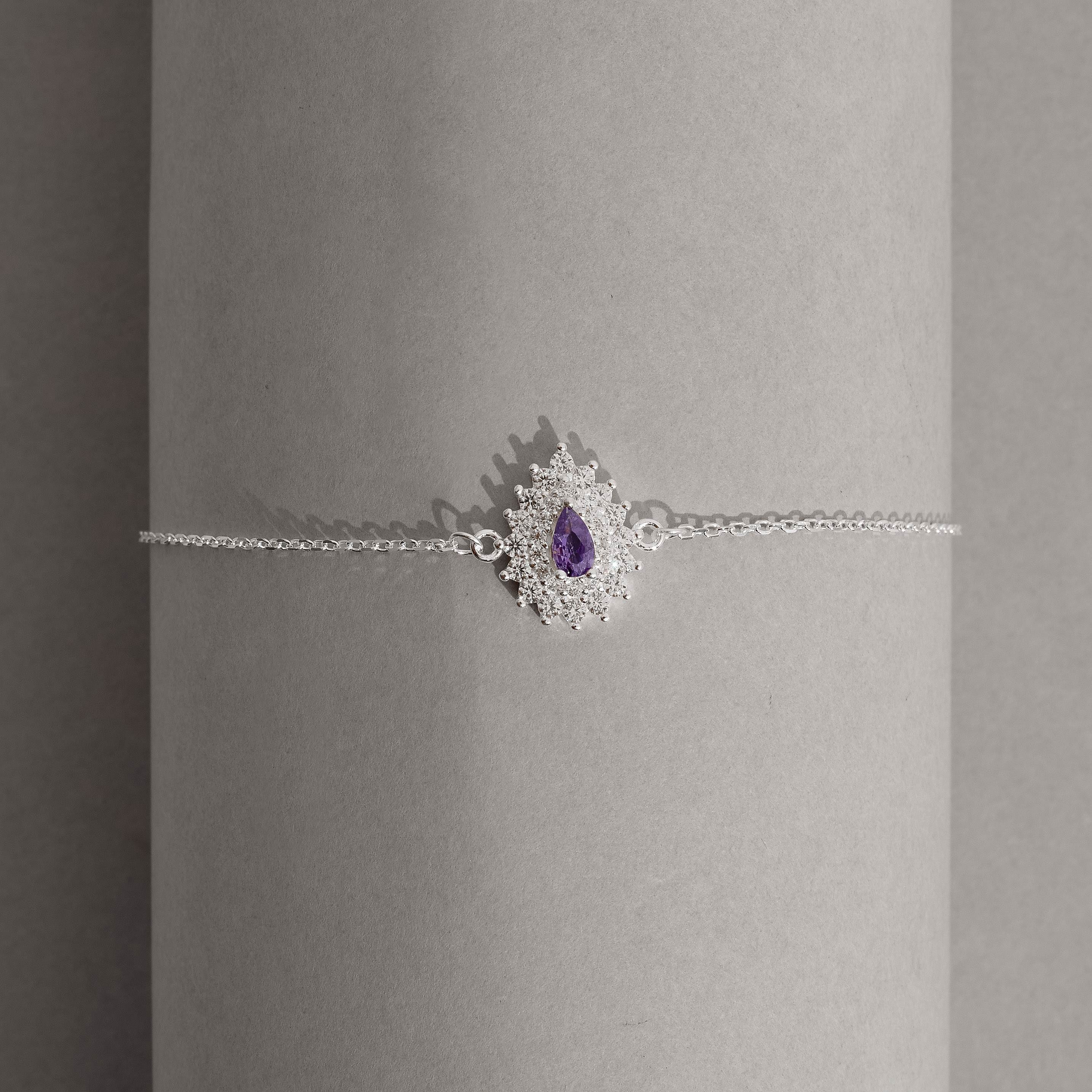 Pulseira entremeio zircônia gota lilás com cravejado 13mm