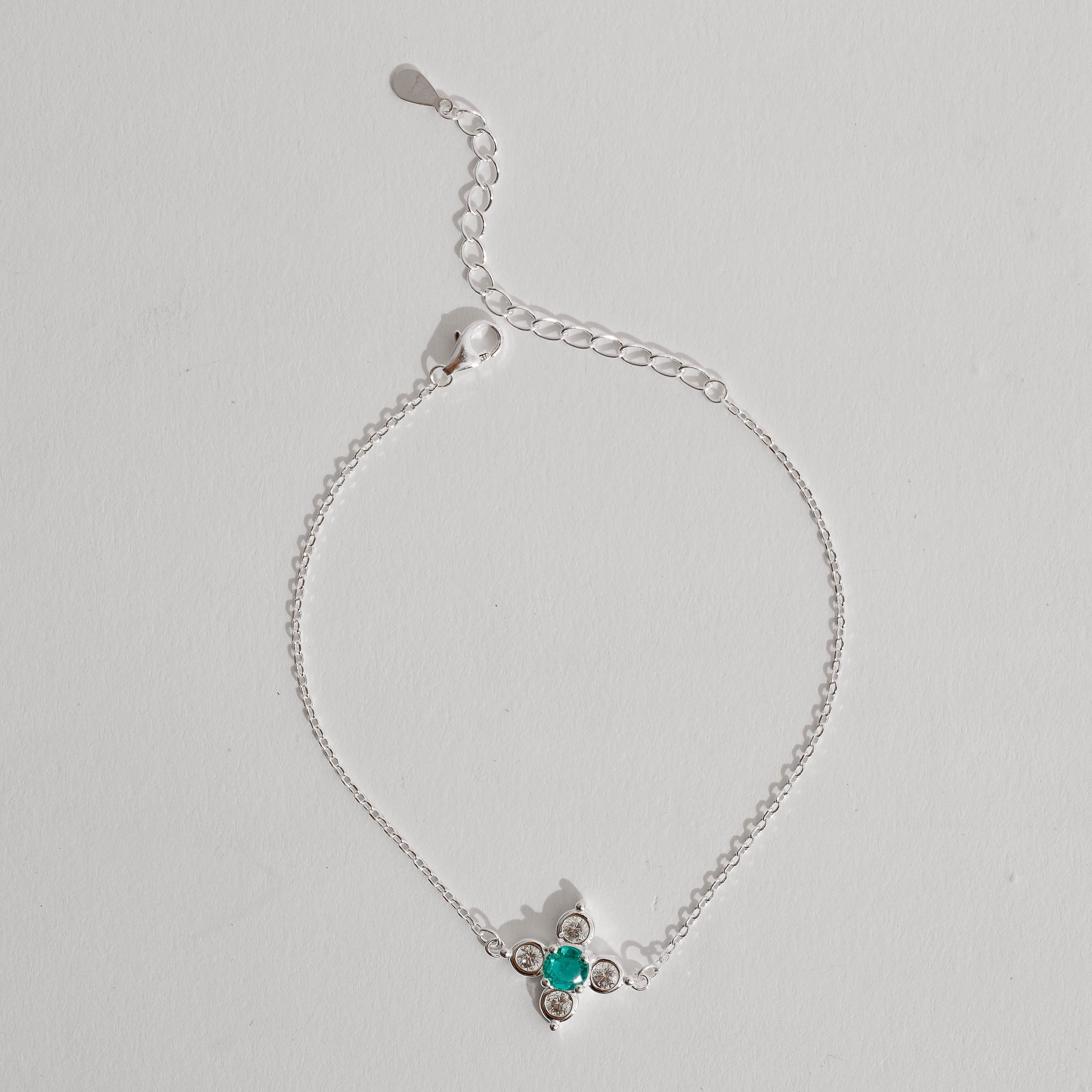 Imagem Pulseira entremeio flor com zircônias cristal e turmalina 14mm