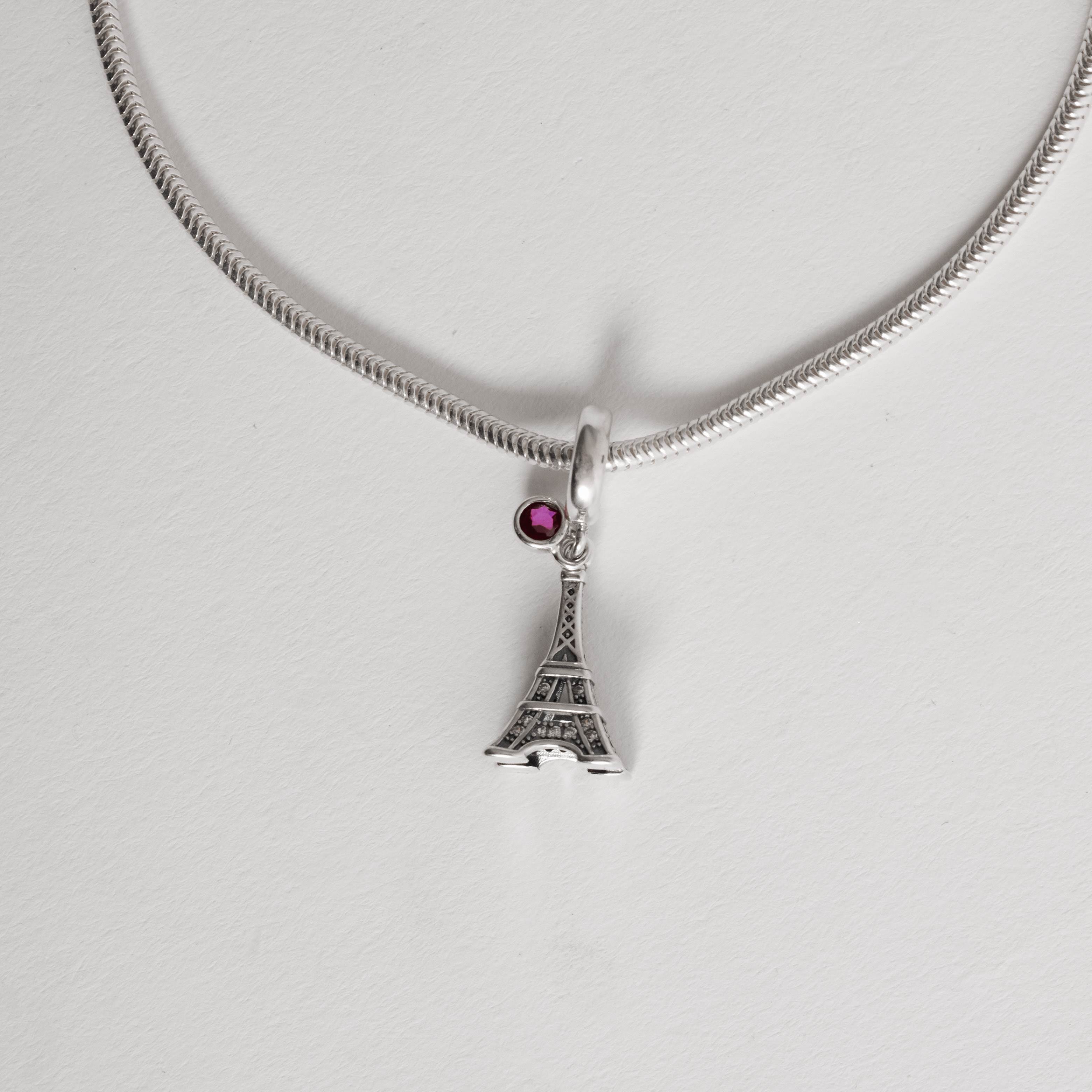 Berloque pingentes torre Eiffel com cravejado e zircônia vinho