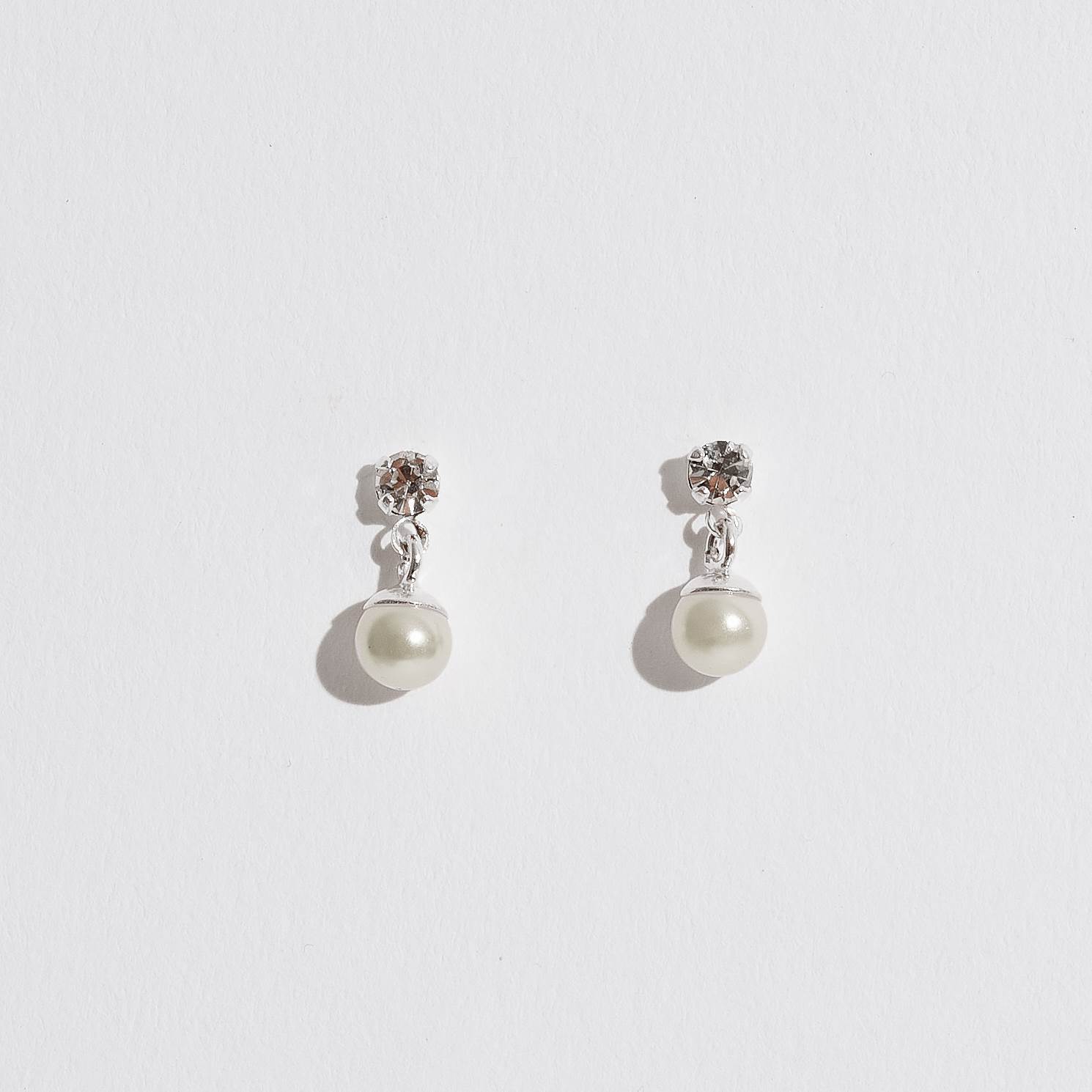 Imagem Brinco zircônia cristal 3mm pingente pérola 5mm