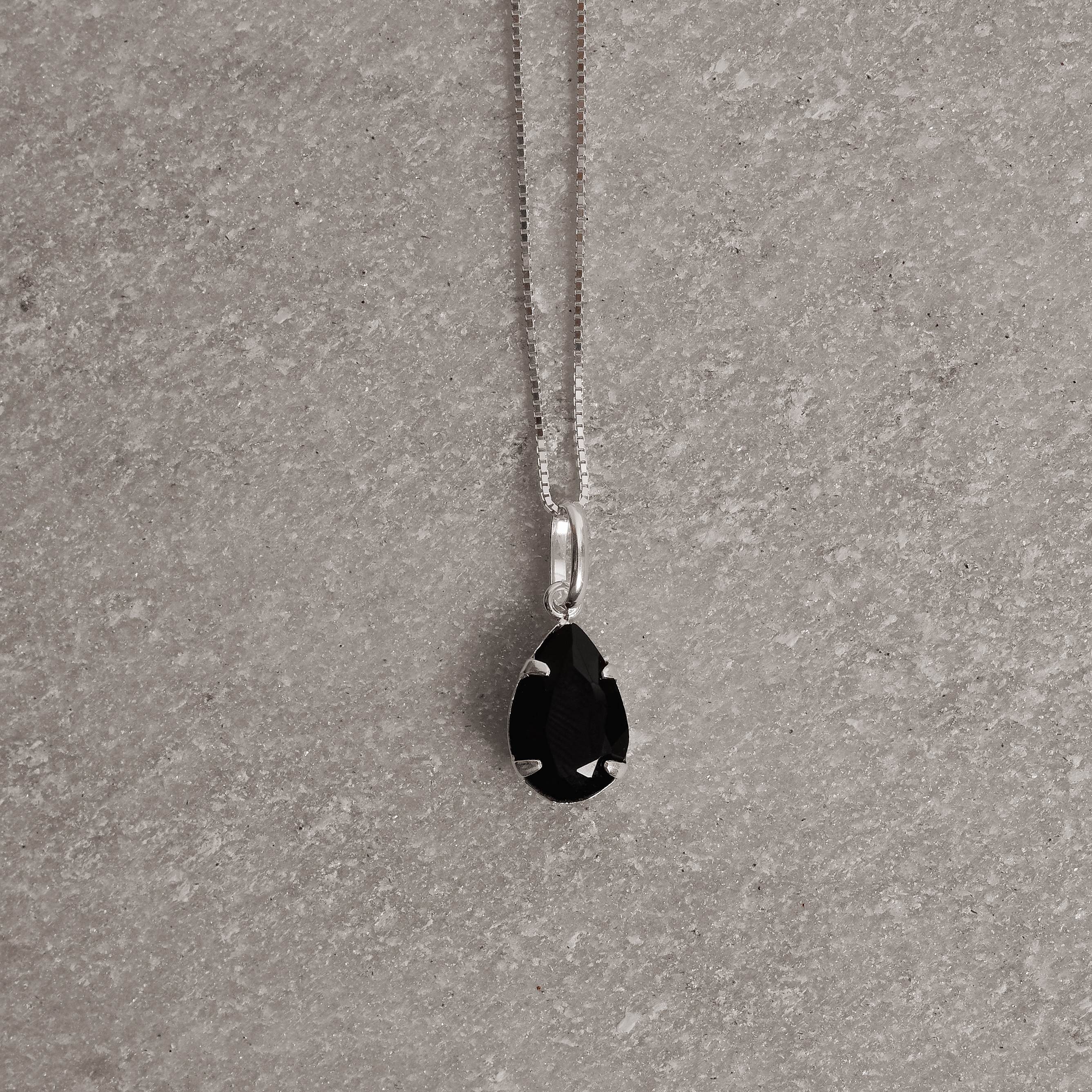 Imagem Secundária Colar pingente zircônia gota ônix 12mm 45cm