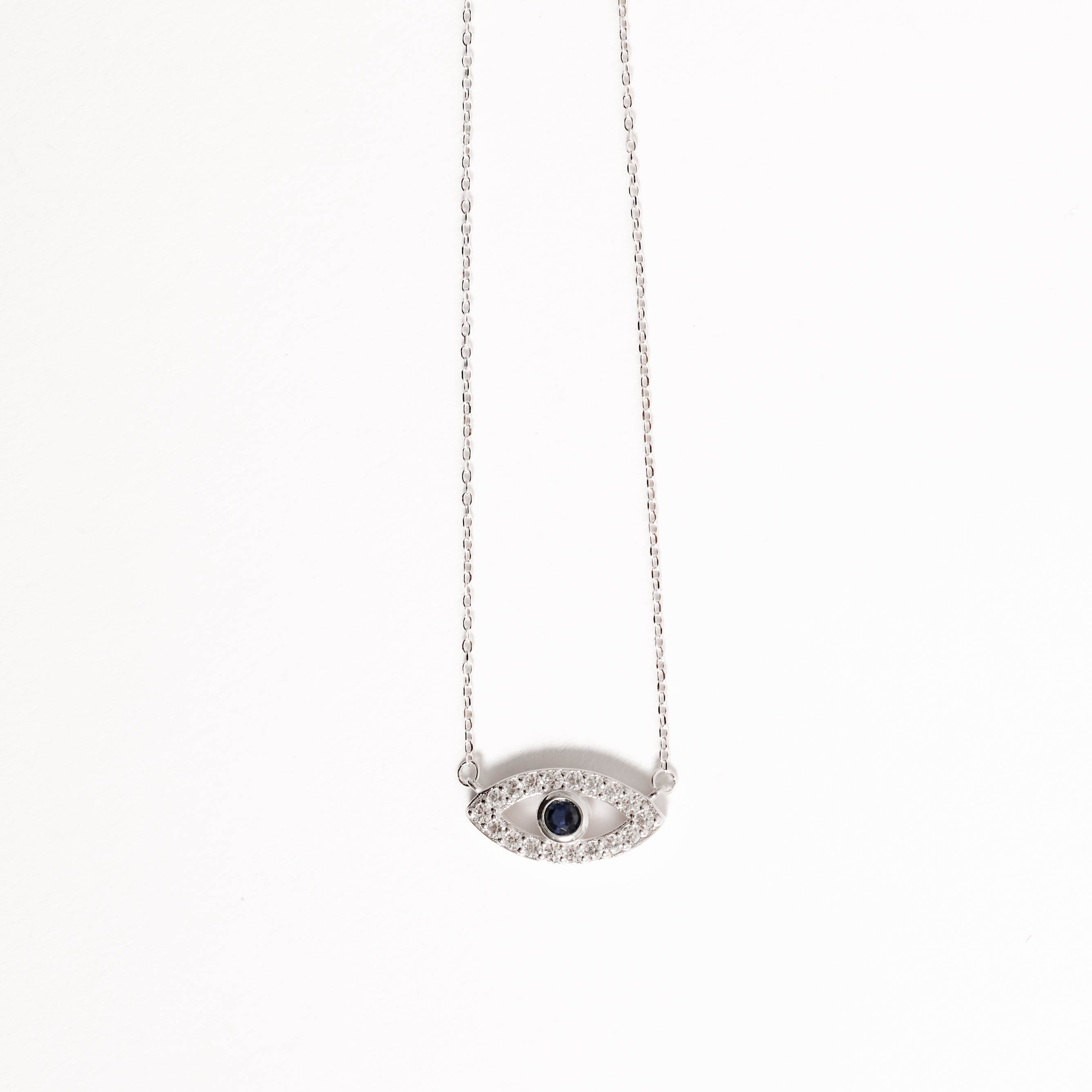 Imagem Colar entremeio olho cravejado detalhe zircônia azul 18mm 40+5cm