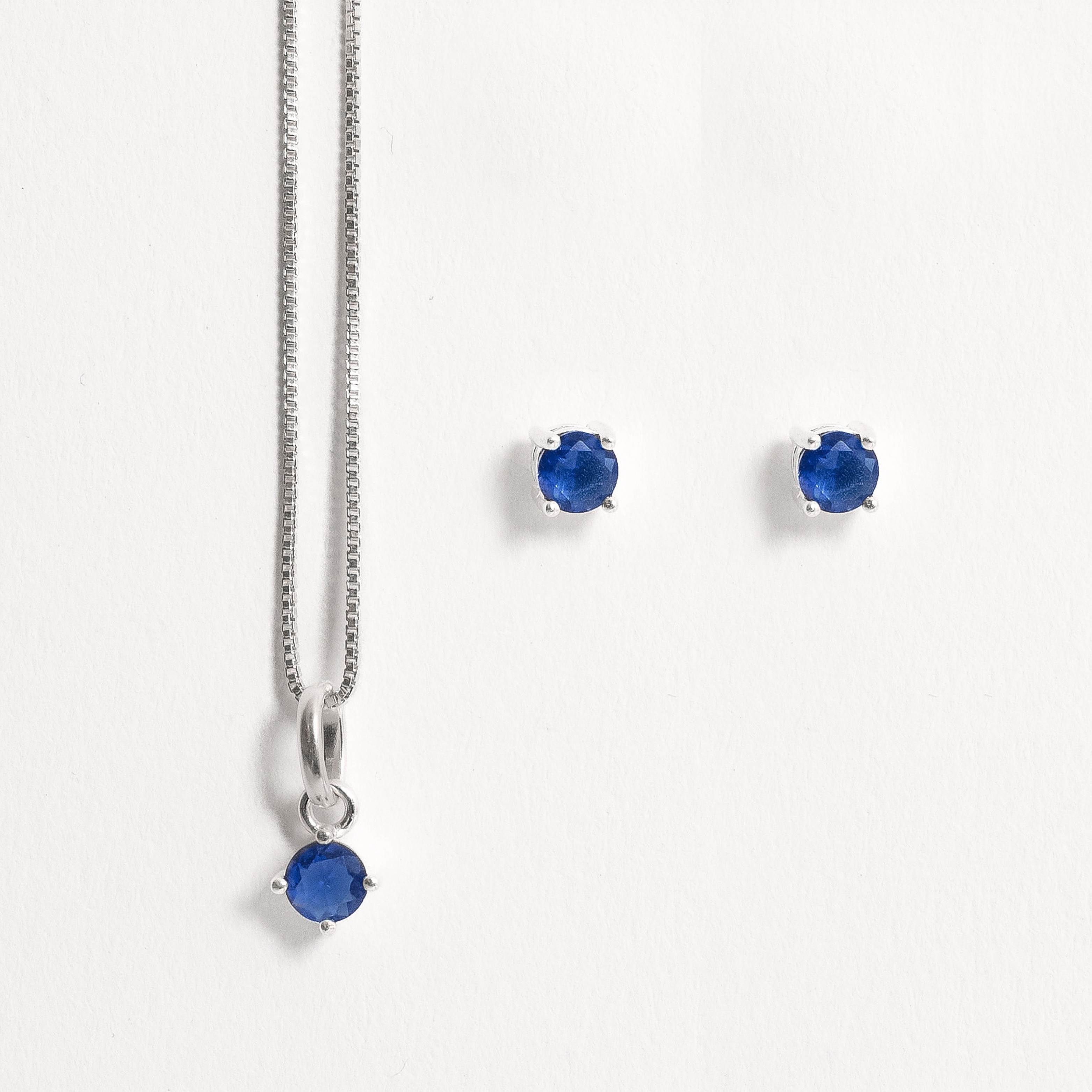 Imagem Conjunto brinco e colar zircônia redonda azul 4mm 40cm