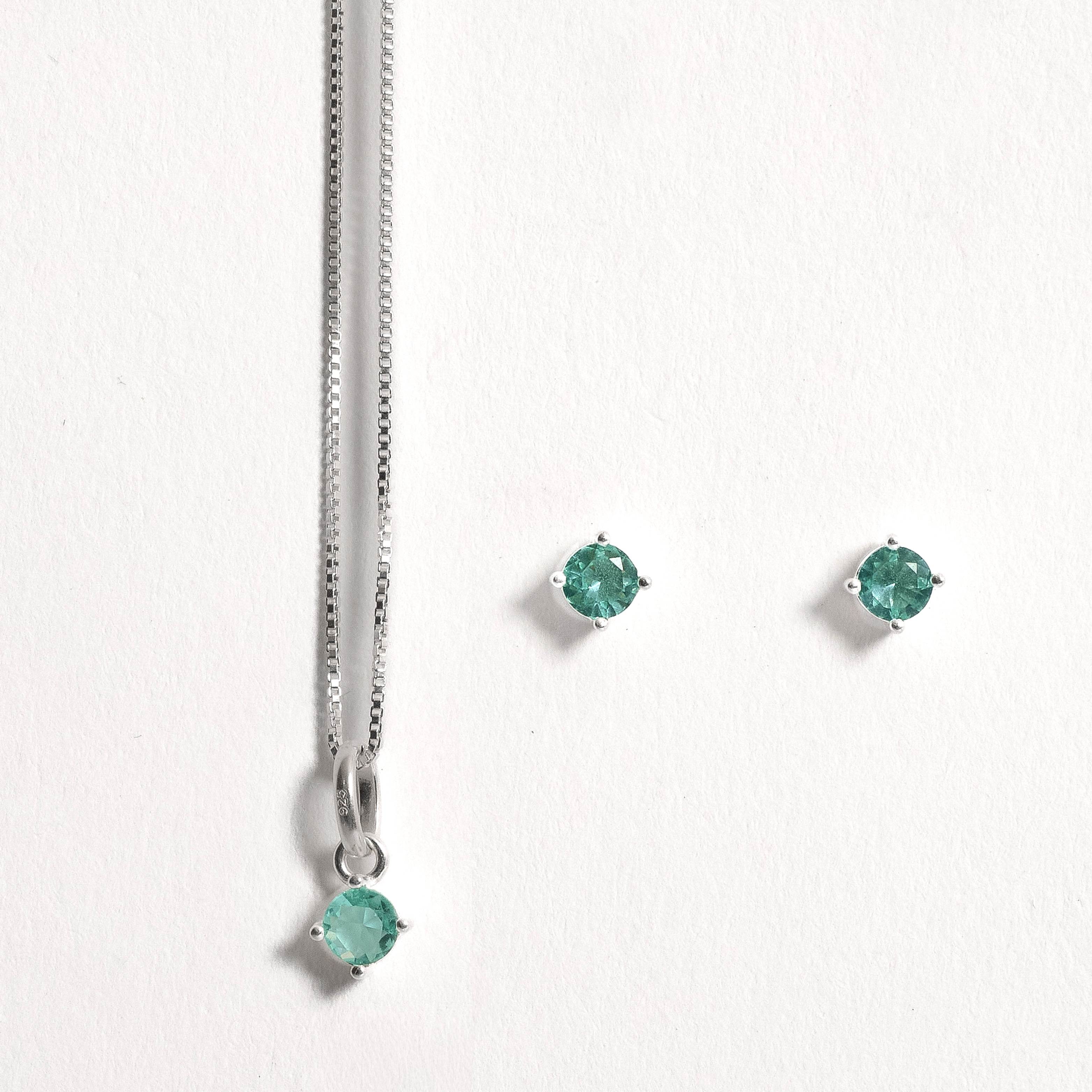 Imagem Conjunto brinco e colar zircônia redonda turmalina 4mm 40cm
