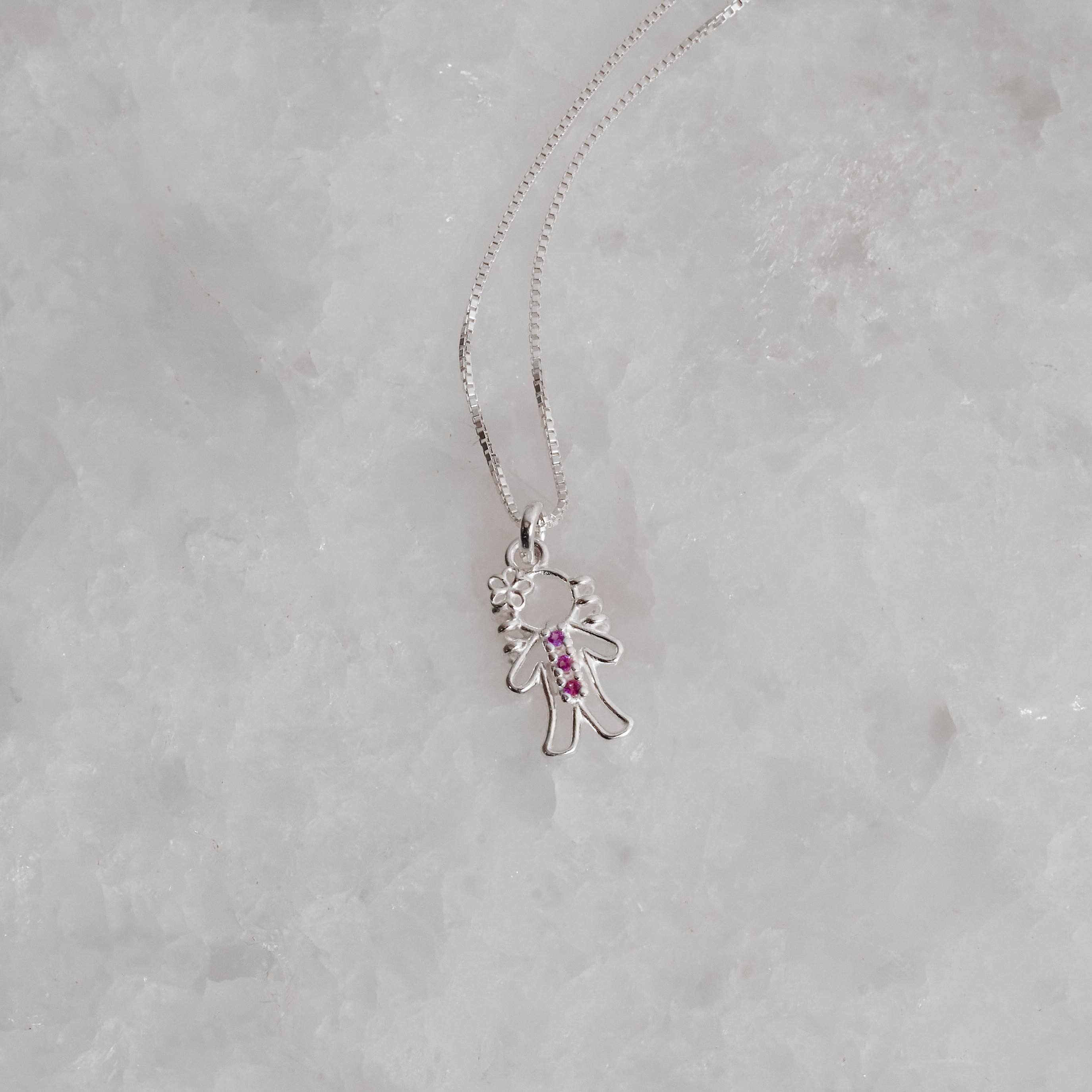 Imagem Secundária Colar pingente menina detalhe 3 zircônias rosa 12mm 45cm