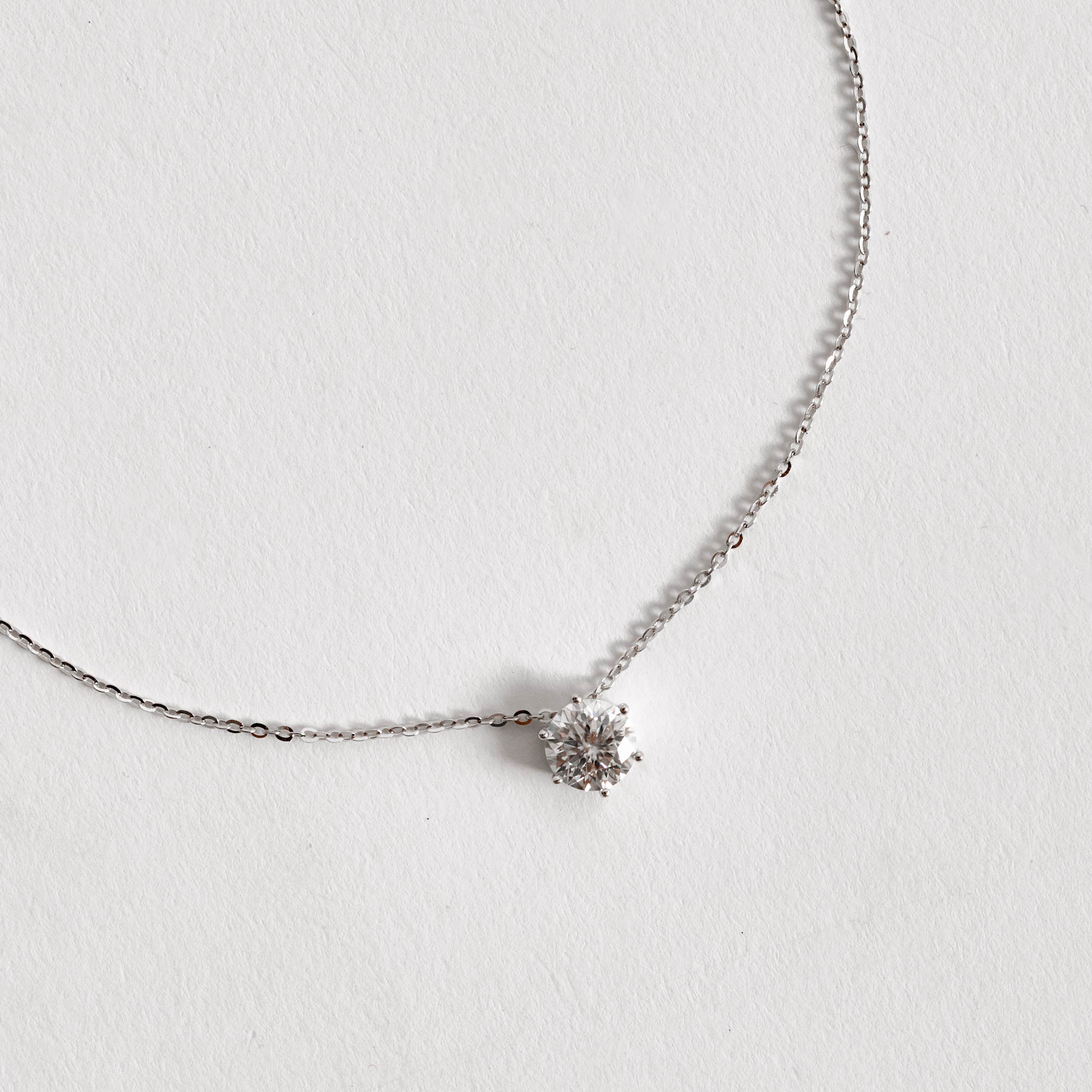 Colar pingente moissanite cristal 6.5mm corrente cadeadinho 45cm ródio