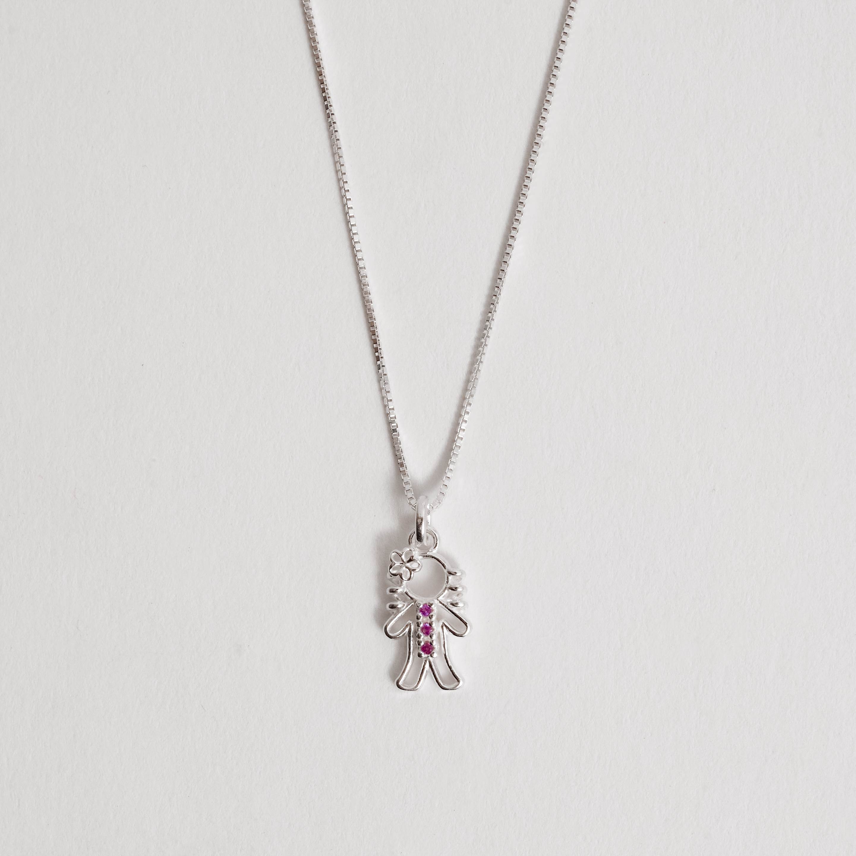 Imagem Colar pingente menina detalhe 3 zircônias rosa 12mm 45cm
