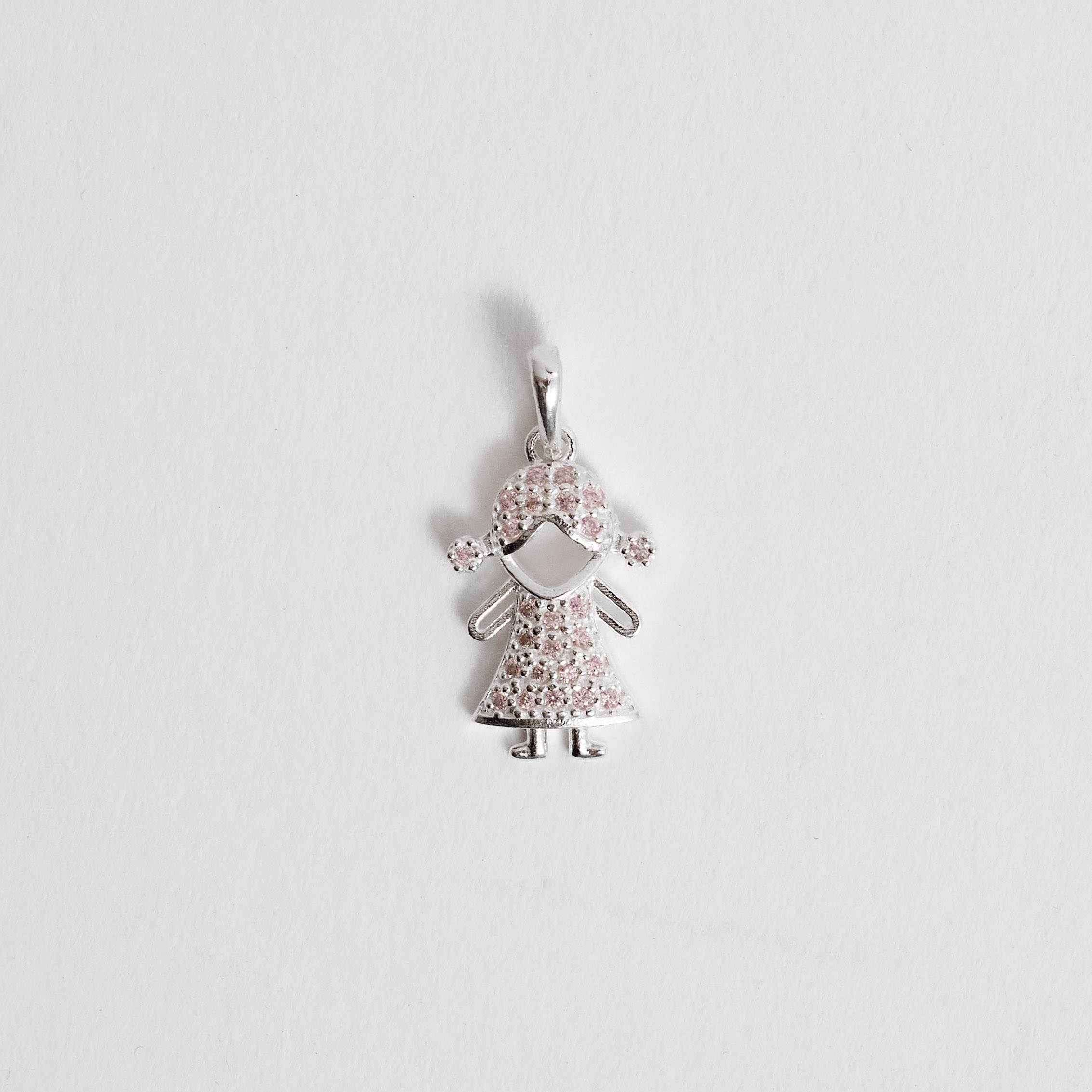 Pingente menina cravejada rosa 15mm
