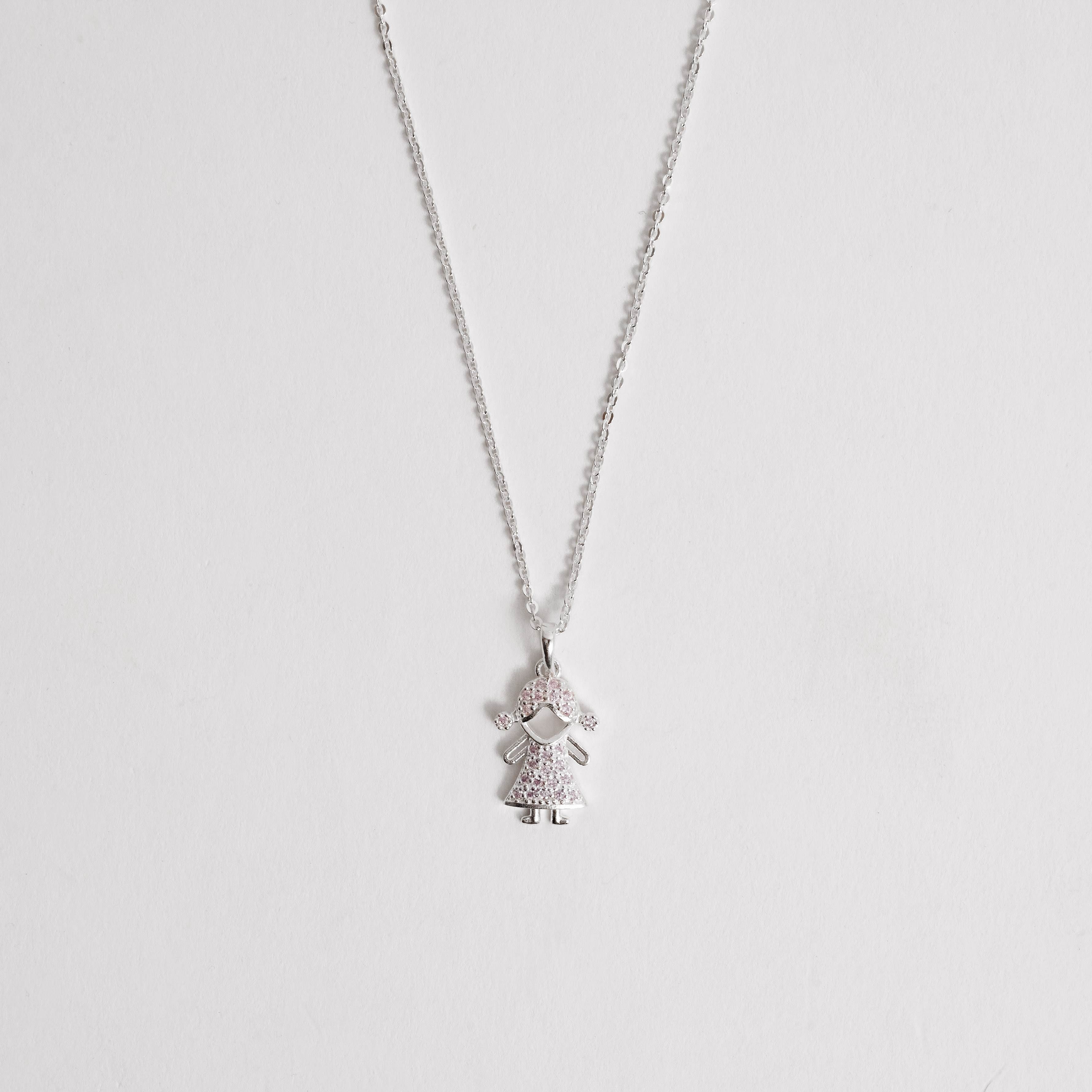 Imagem Colar pingente menina cravejada rosa 15mm corrente cadeadinho 45cm