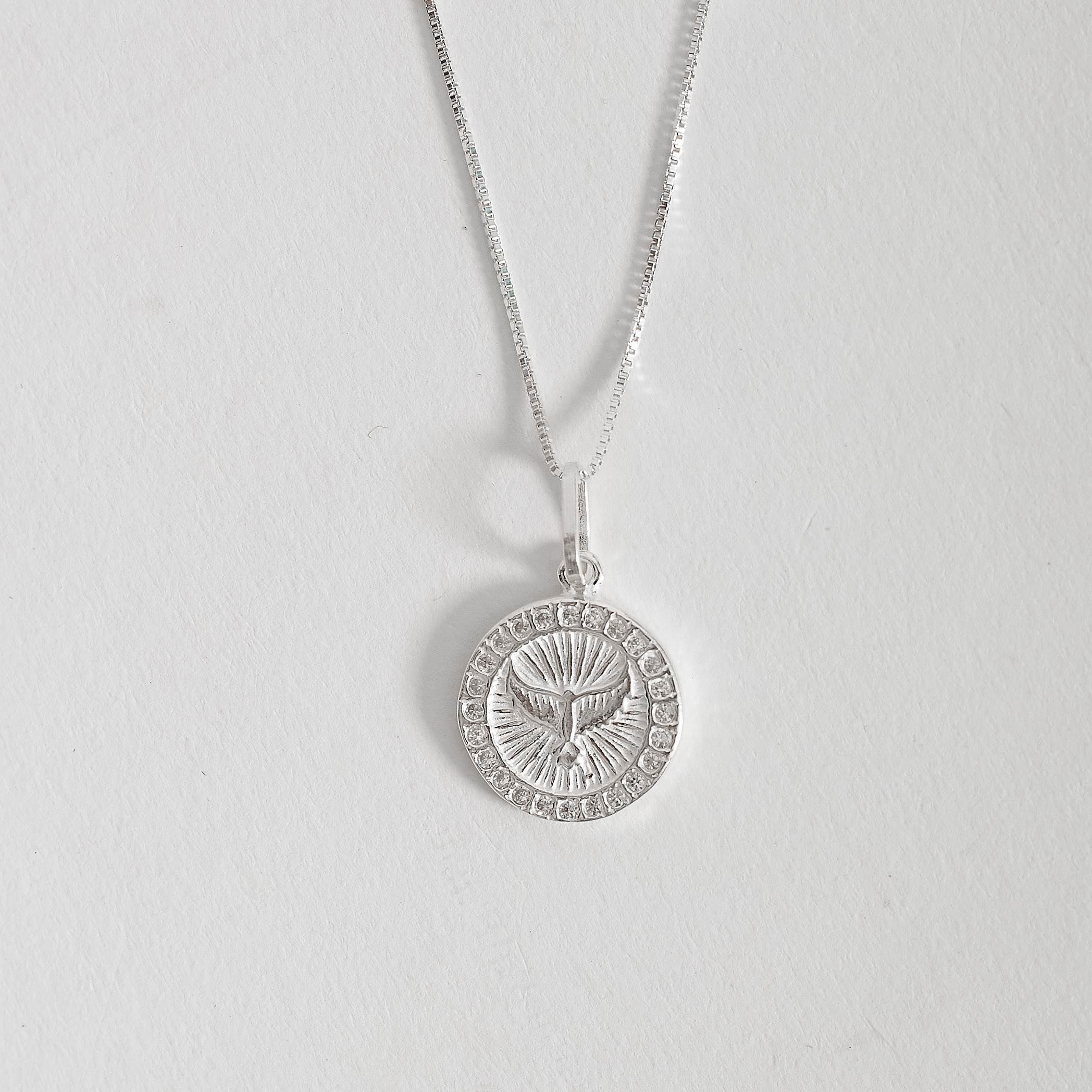 Imagem Colar pingente medalha Espírito Santo cravejado 14mm 45cm